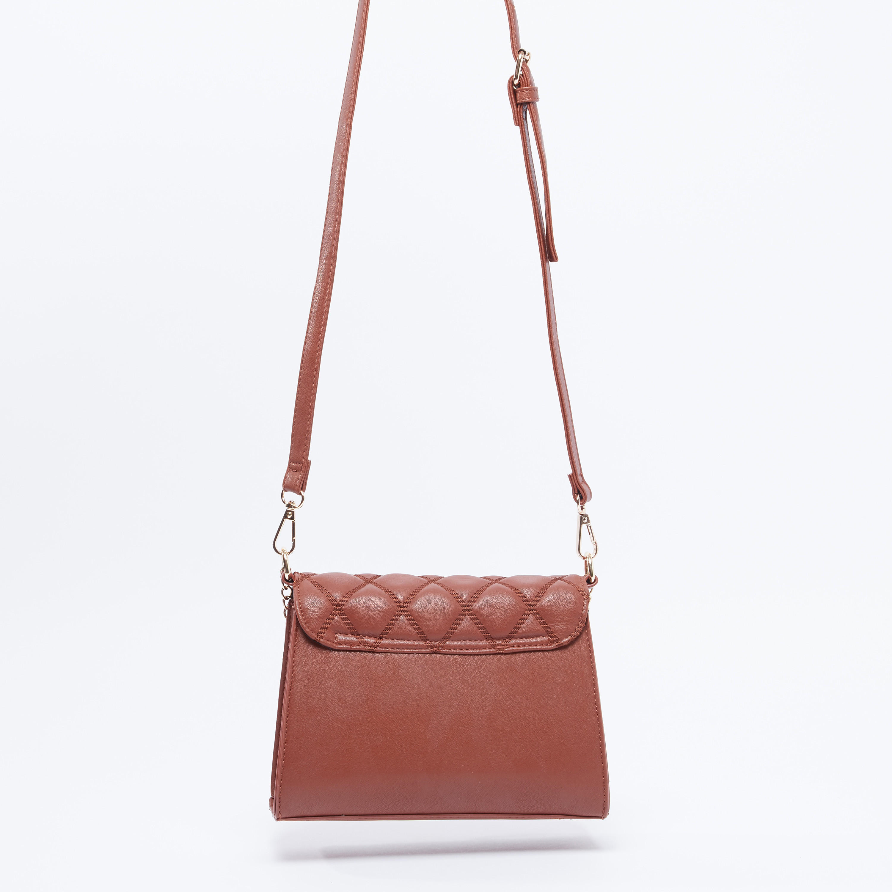 Quilted Satchel Bag with Adjustable Strap and Flap-women-bagsandwallets-handbags-image-9