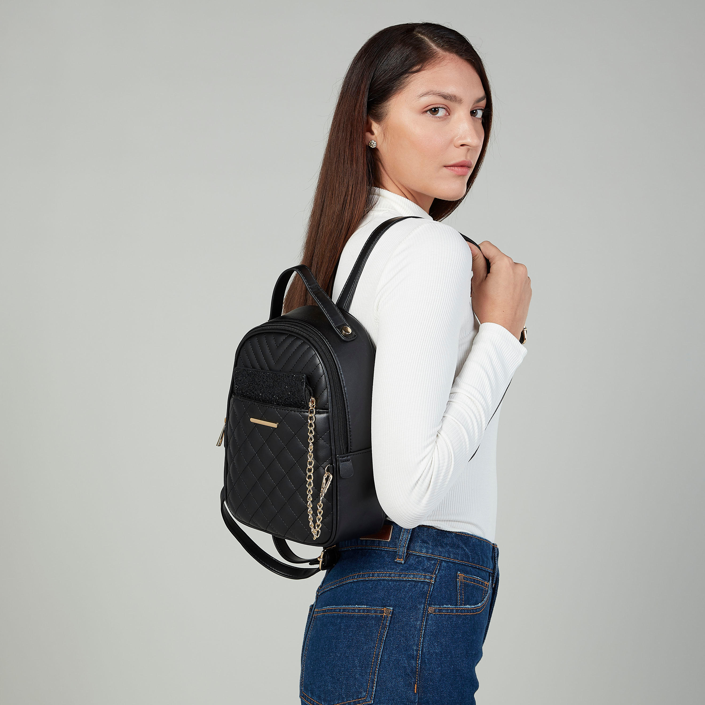 Quilted Backpack with Adjustable Shoulder Straps and Top Handle-women-bagsandwallets-handbags-image-2