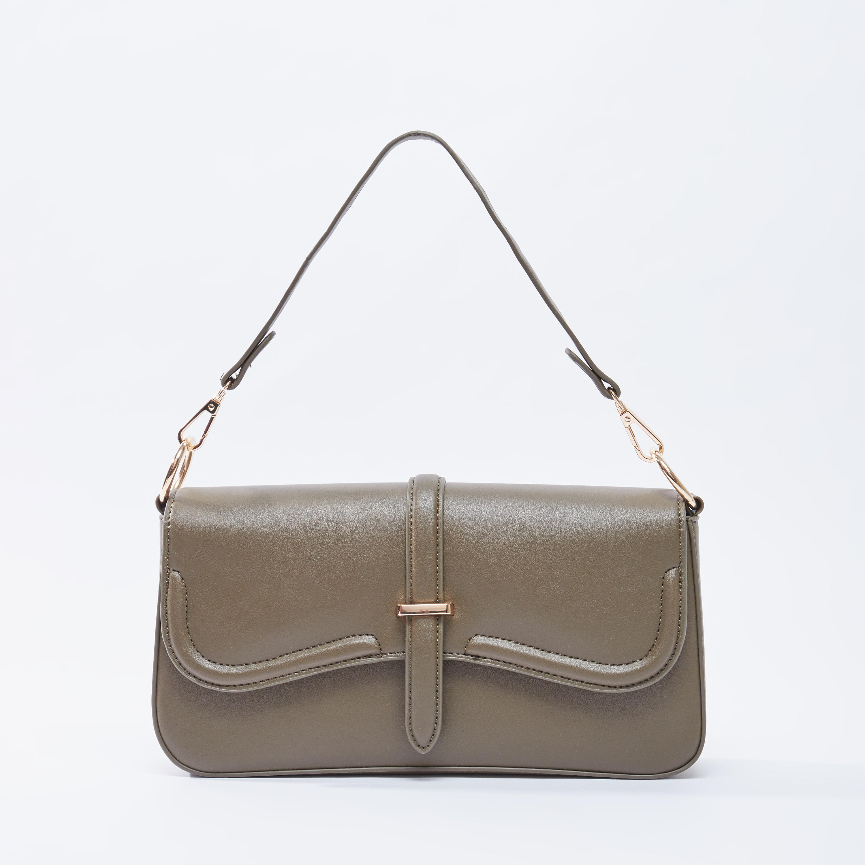 Plain Shoulder Bag with Adjustable Strap and Magnetic Snap Closure-women-bagsandwallets-handbags-image-1