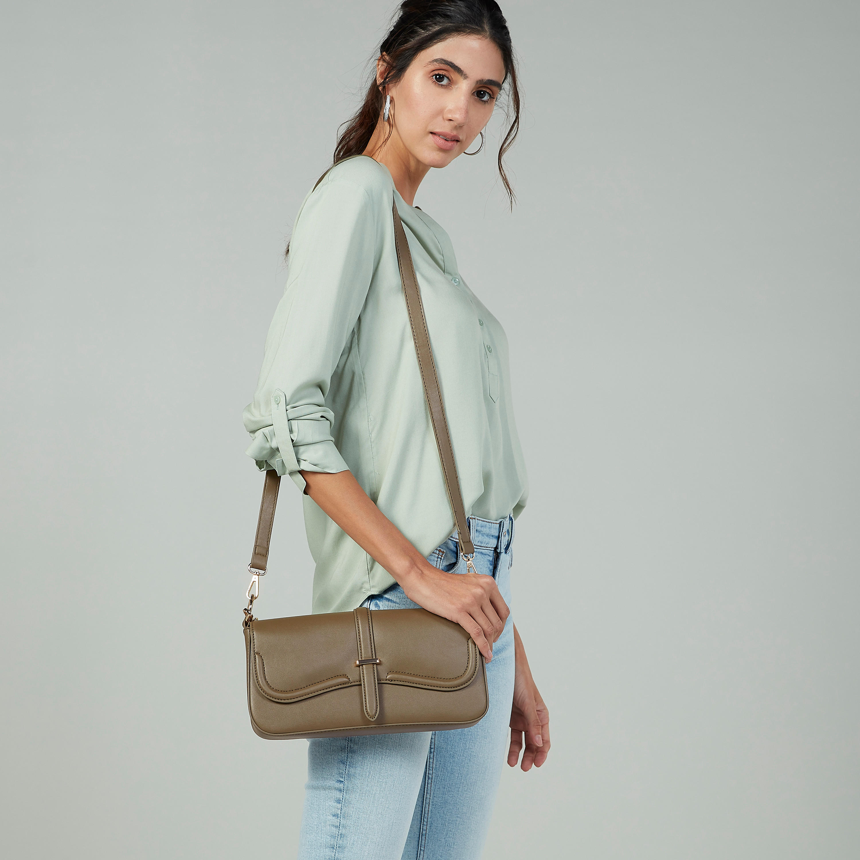 Plain Shoulder Bag with Adjustable Strap and Magnetic Snap Closure-women-bagsandwallets-handbags-image-2