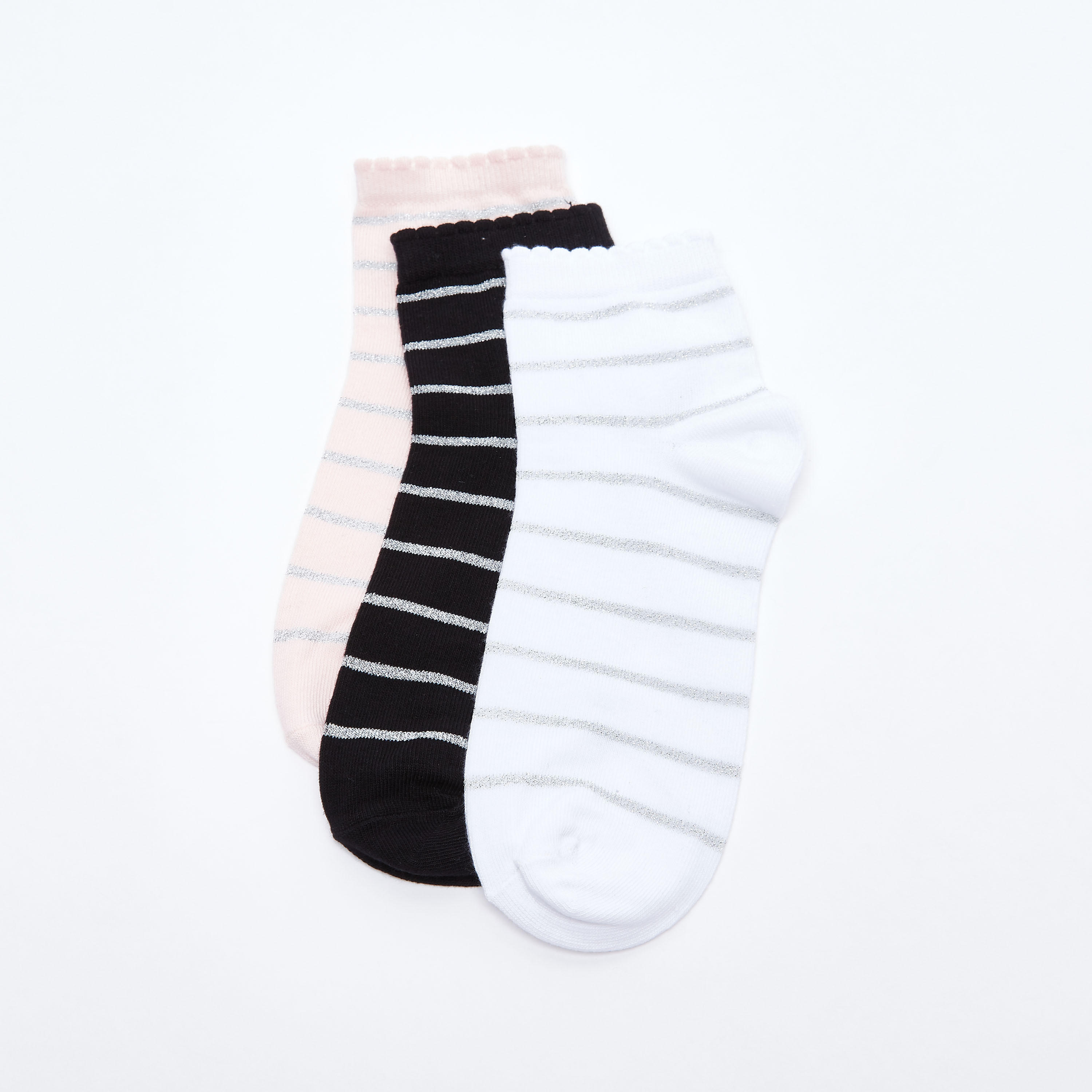 Set of 3 - Striped Ankle Length Socks with Scalloped Hem-women-socksandstockings-image-2