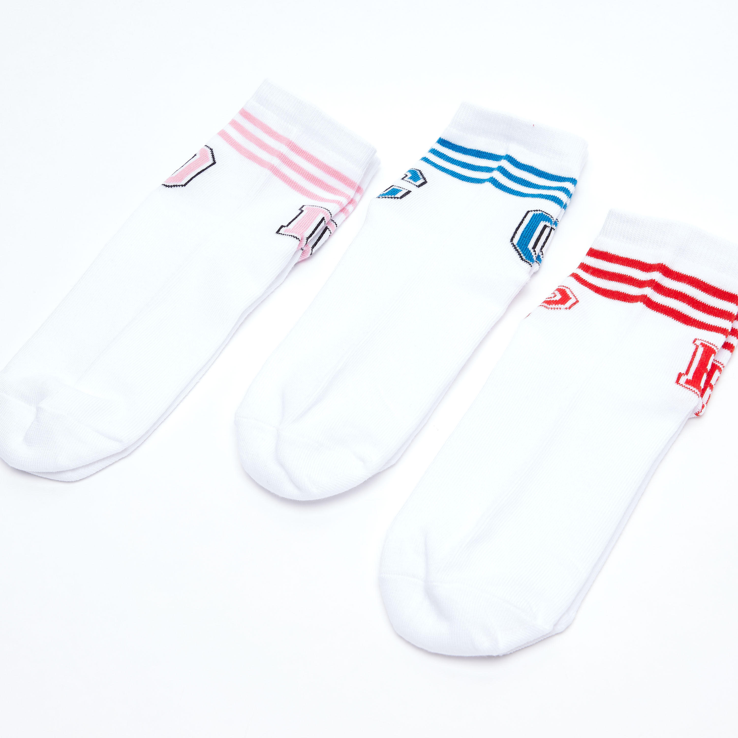 Set of 3 - Striped Detail Quarter Length Socks with Cuffed Hem-women-socksandstockings-image-1