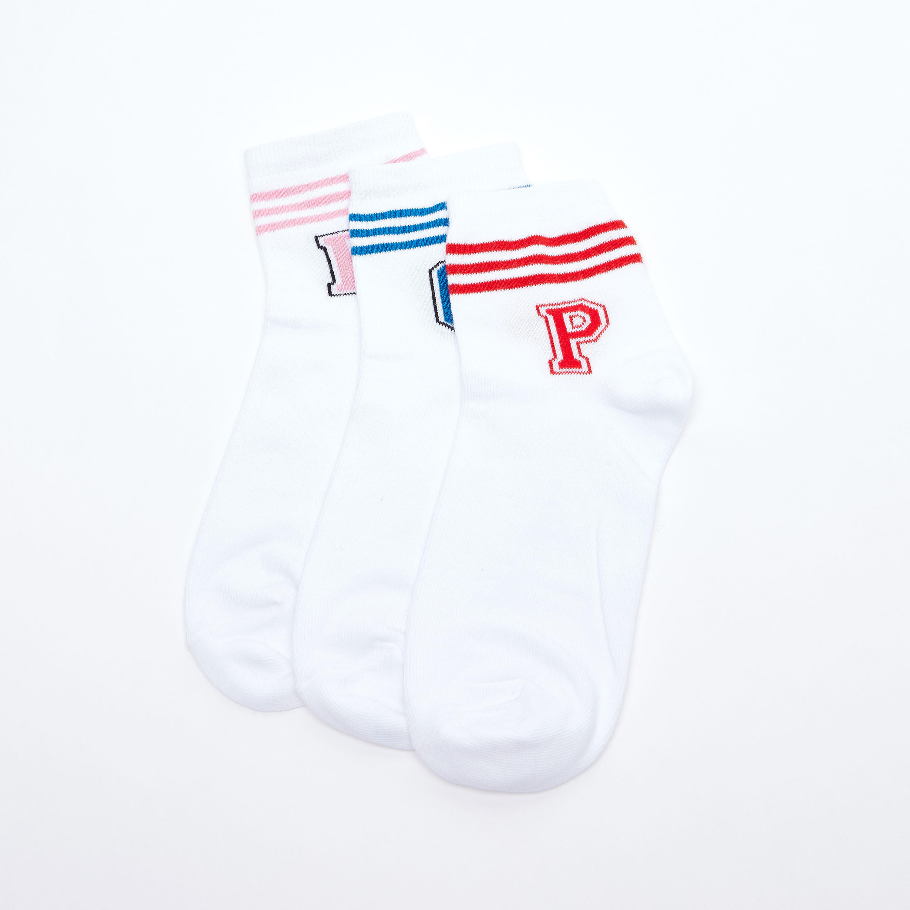 Set of 3 - Striped Detail Quarter Length Socks with Cuffed Hem-women-socksandstockings-image-2