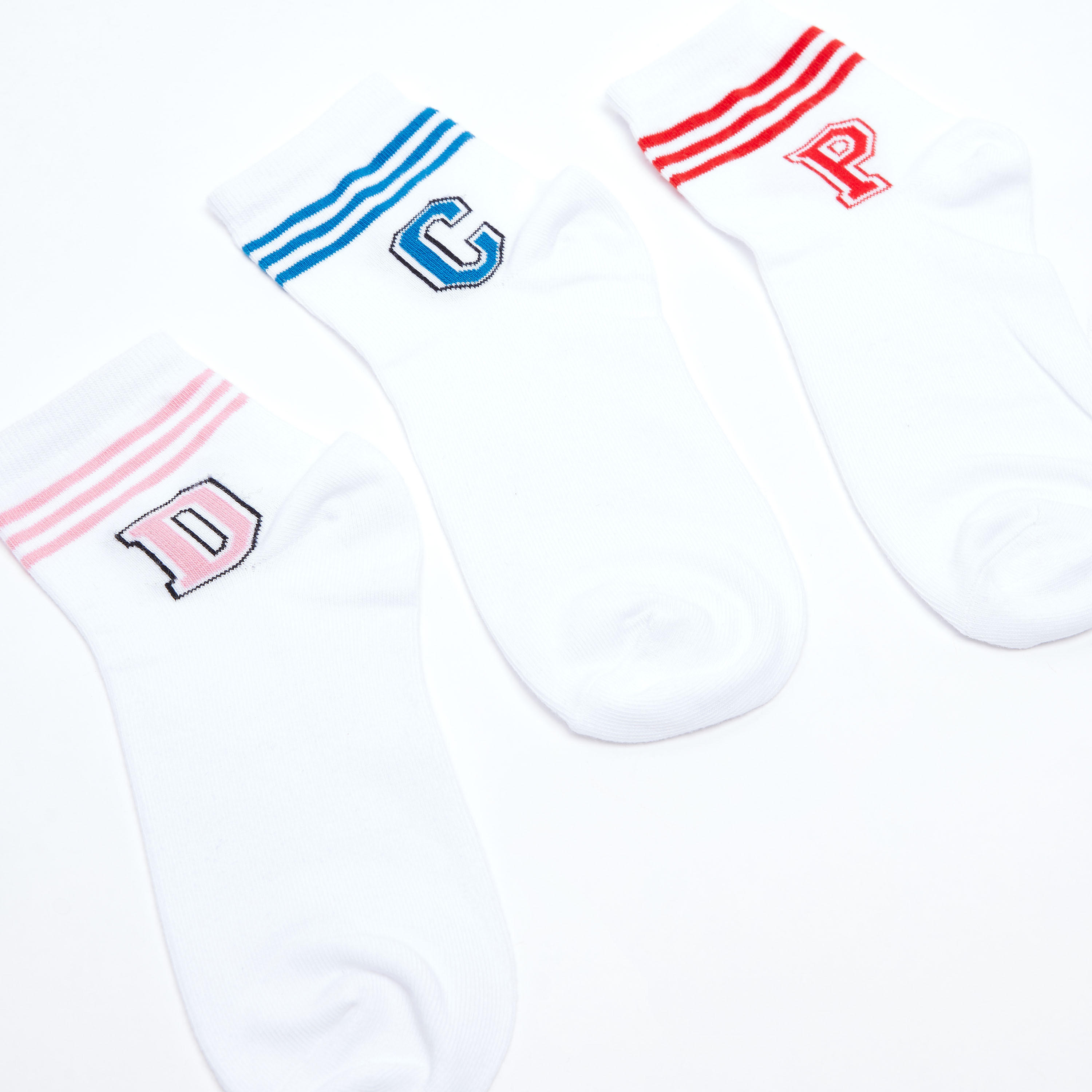 Set of 3 - Striped Detail Quarter Length Socks with Cuffed Hem-women-socksandstockings-image-3