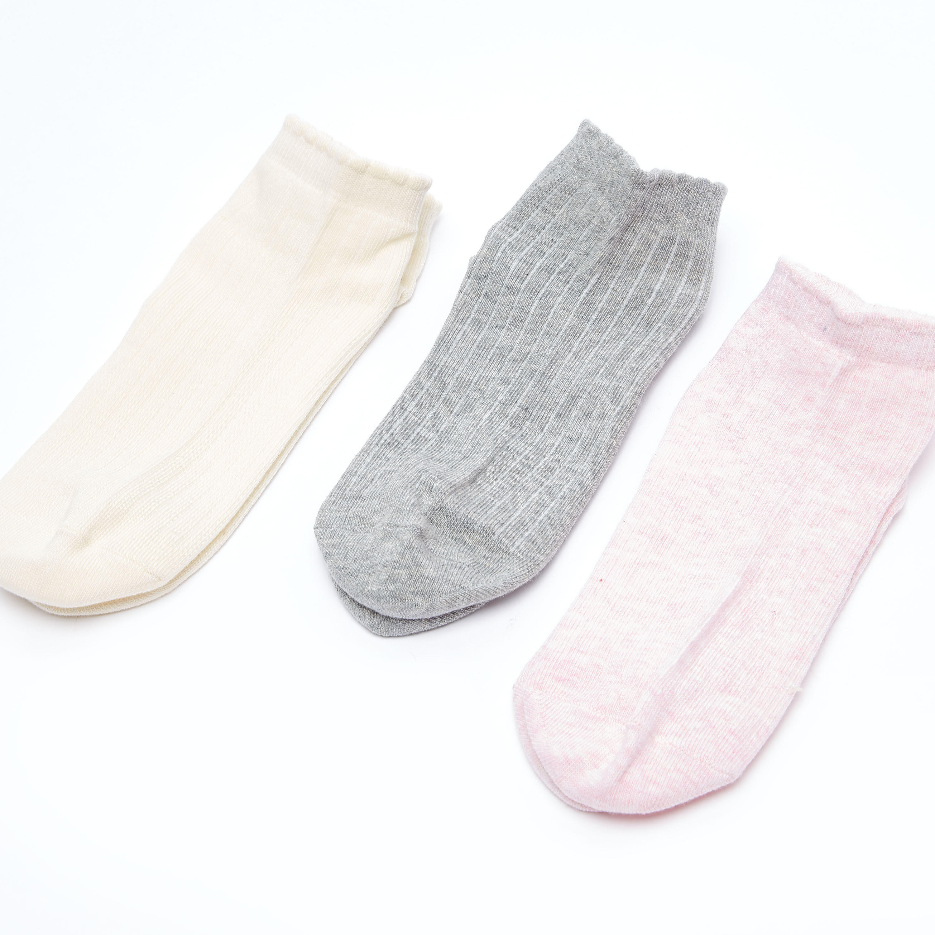 Set of 3 - Assorted Ankle Length Socks with Scalloped Hem-women-socksandstockings-image-1