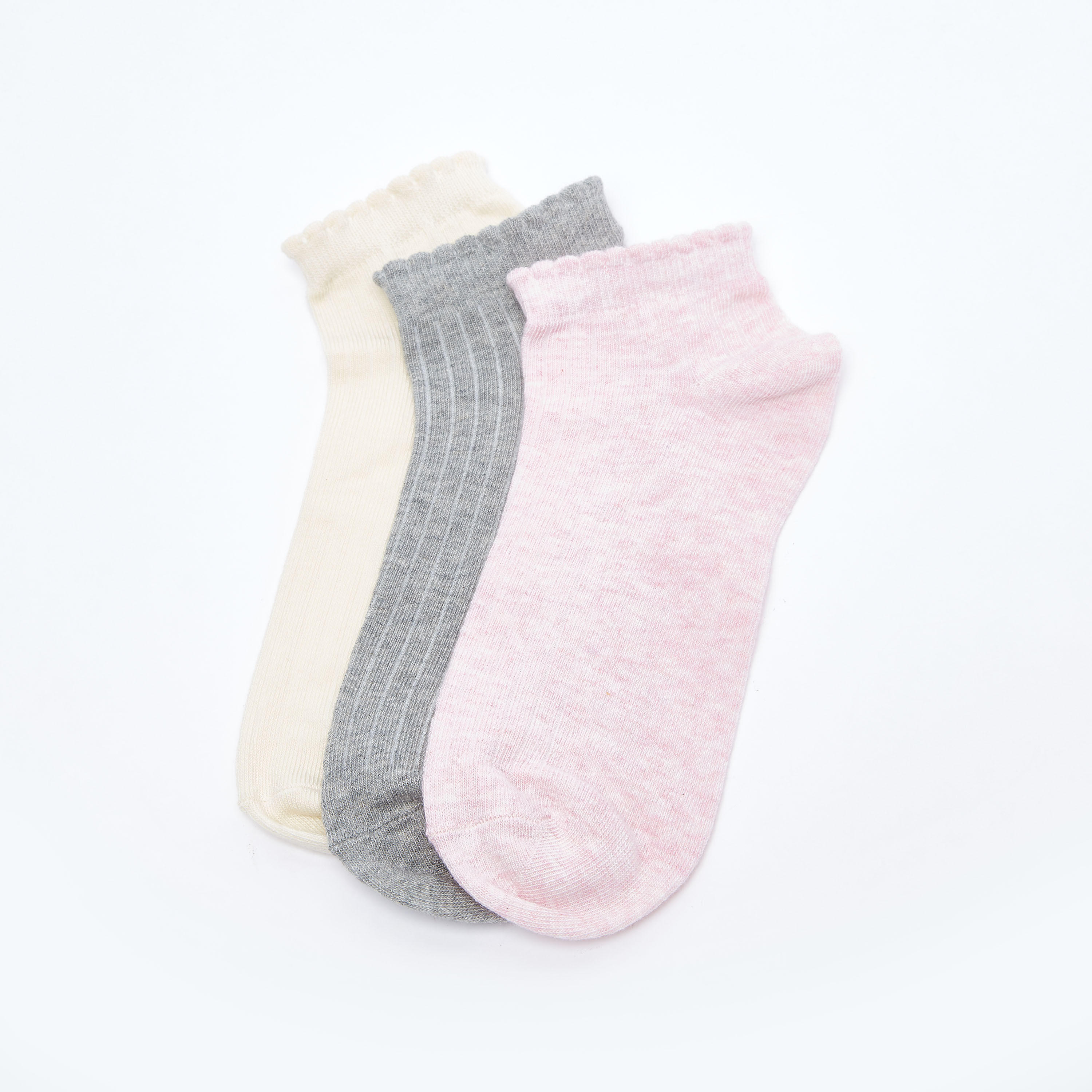Set of 3 - Assorted Ankle Length Socks with Scalloped Hem-women-socksandstockings-image-2