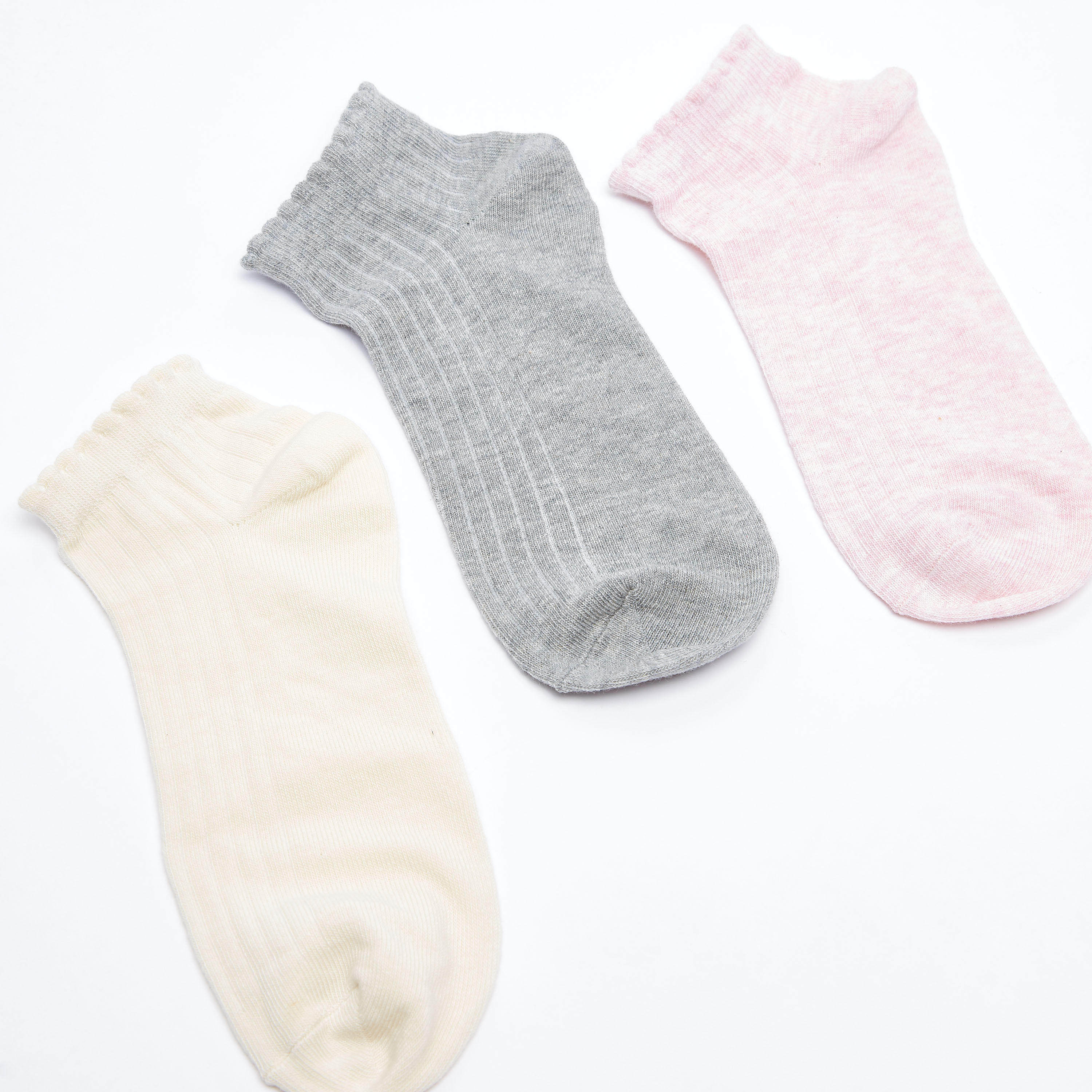 Set of 3 - Assorted Ankle Length Socks with Scalloped Hem-women-socksandstockings-image-3