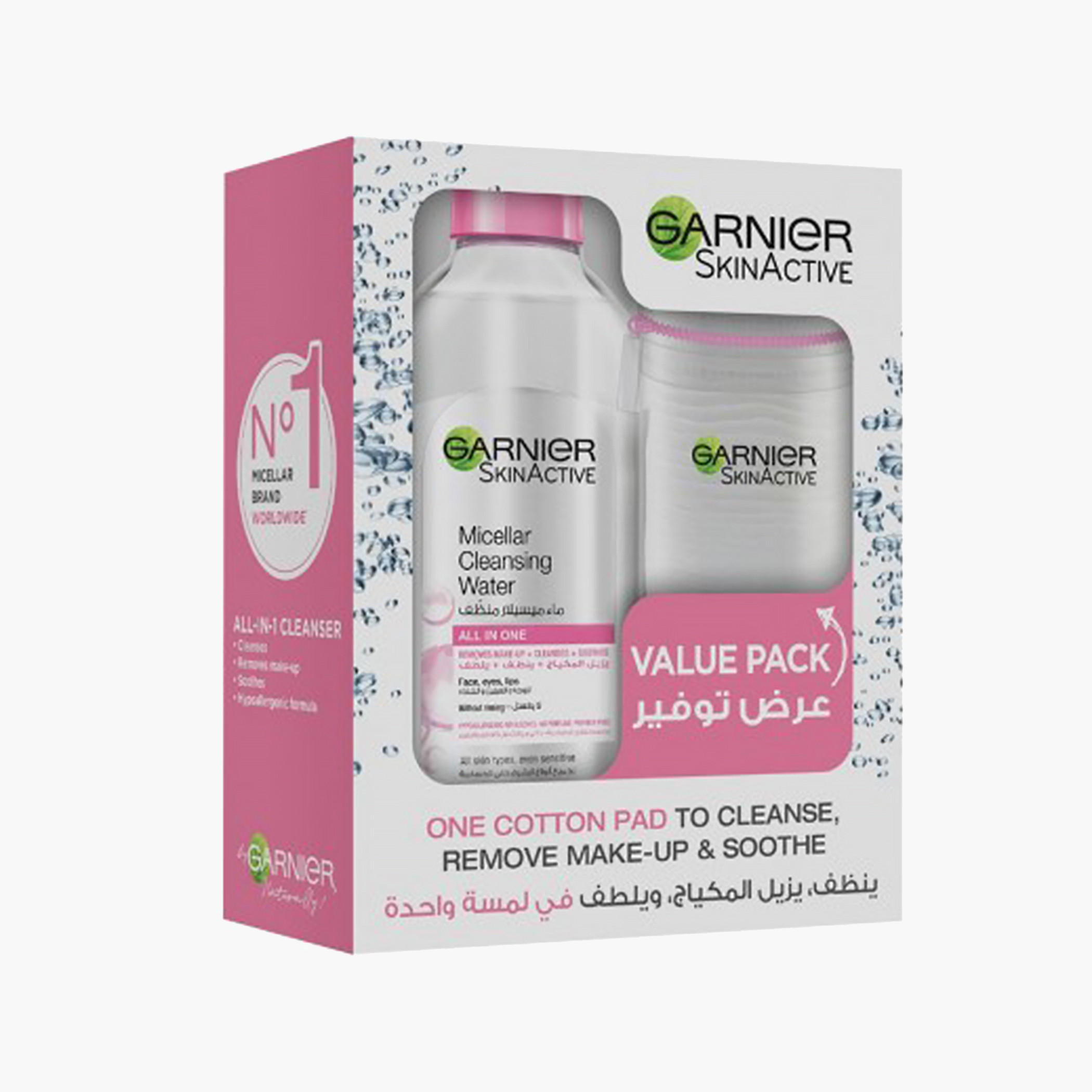 Garnier Skinactive Micellar Cleansing Water and Cotton Pad Value Pack-beautyandpersonalcare-makeup-face-makeupremovers-image-1