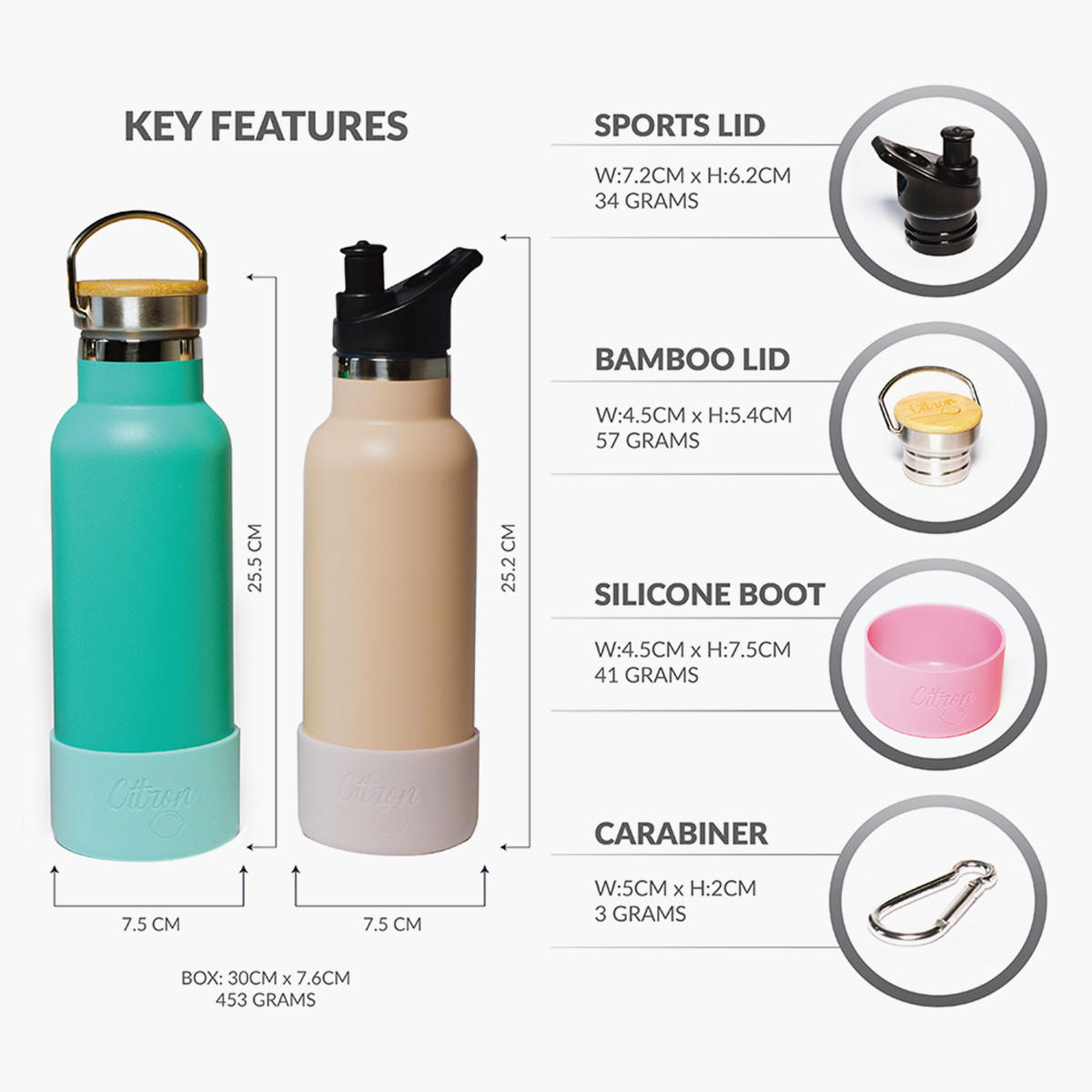 Citron Solid Double Insulated Water Bottle - 500 ml-school-waterbottles-image-3