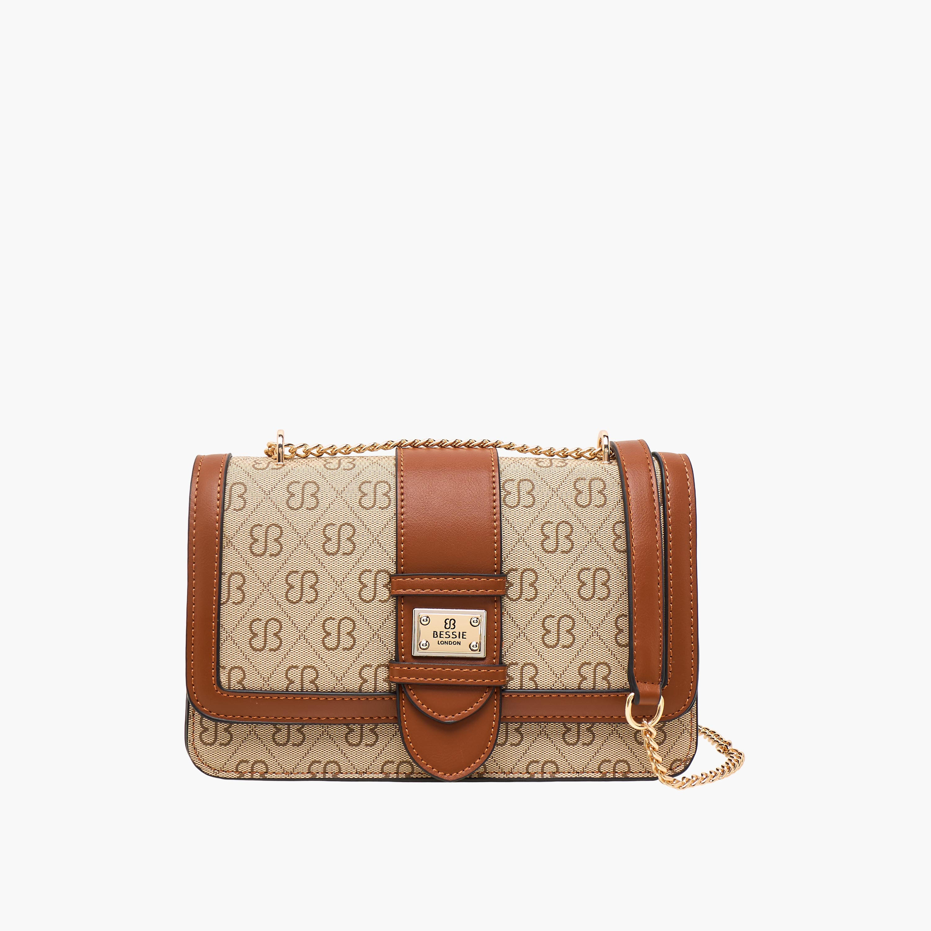 Bessie London Printed Crossbody Bag with Chain Strap and Flap Closure-women-bagsandwallets-handbags-image-1