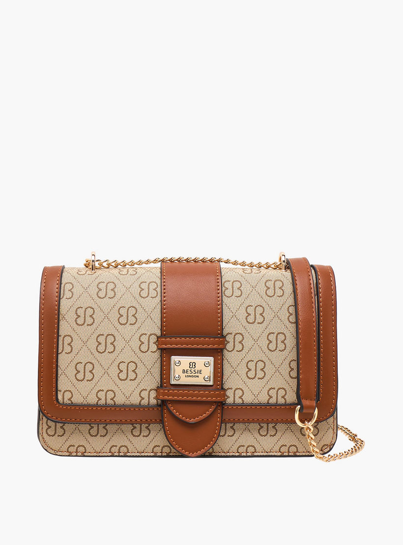 Bessie London Printed Crossbody Bag with Chain Strap and Flap Closure-women-bagsandwallets-handbags-image-1