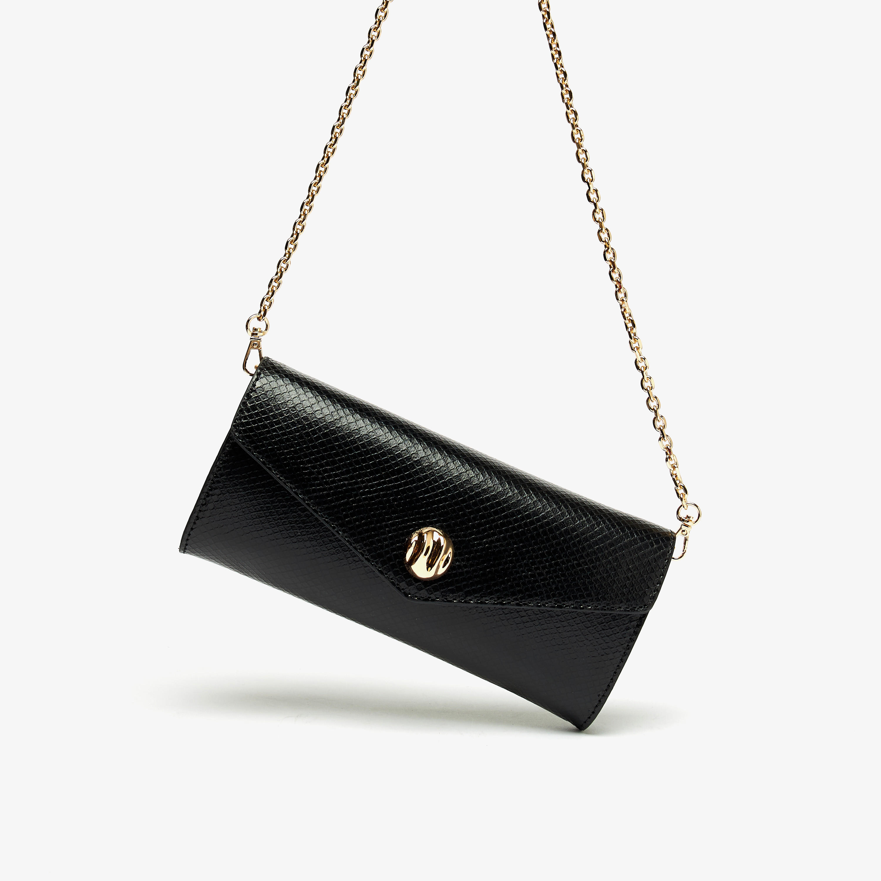 Celeste Textured Clutch with Detachable Chain Strap and Button Closure-women-bagsandwallets-wallets-image-2