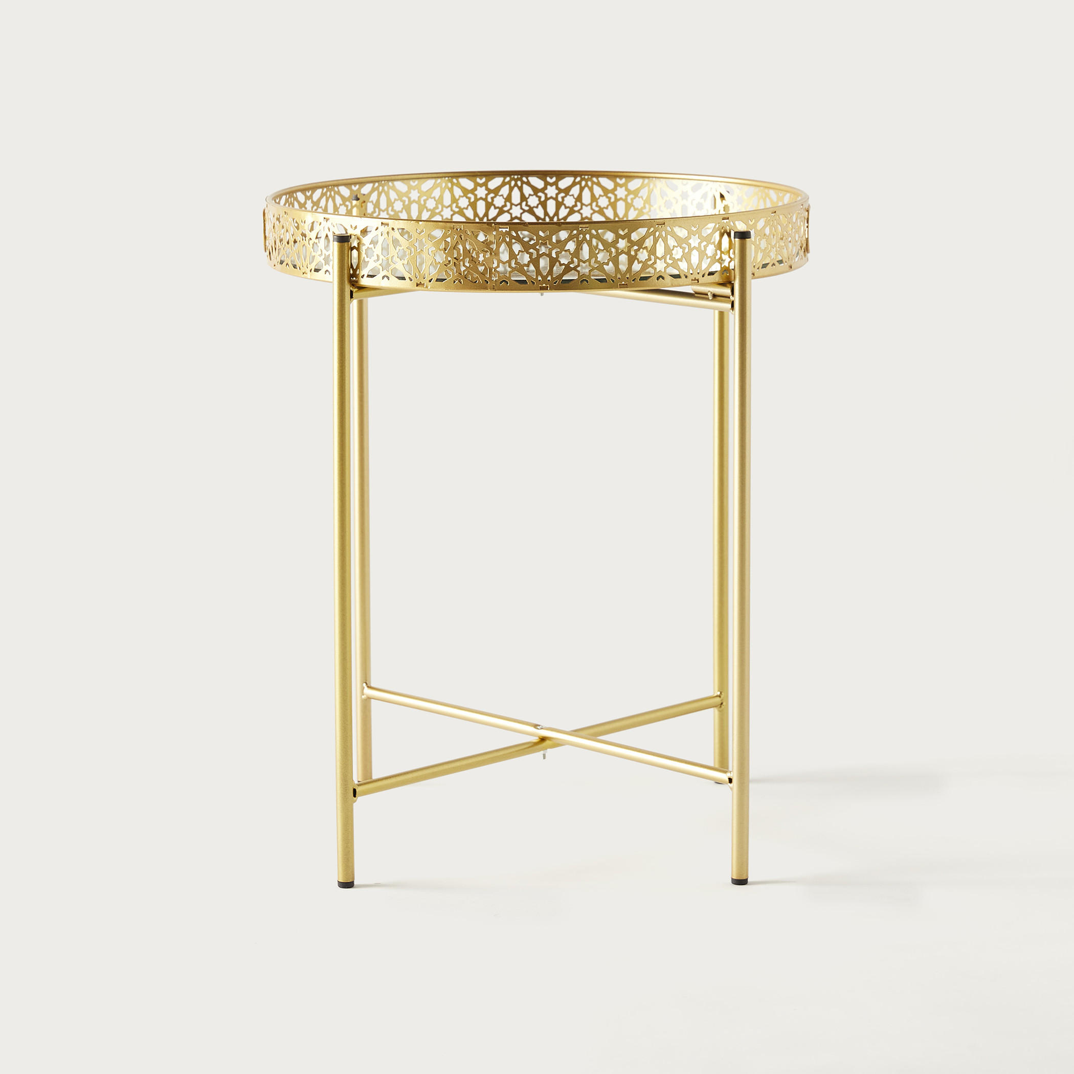 Metallic Accent Table with Mirror - 42x42x47 cms-furniture-livingroom-sideandendtables-image-2