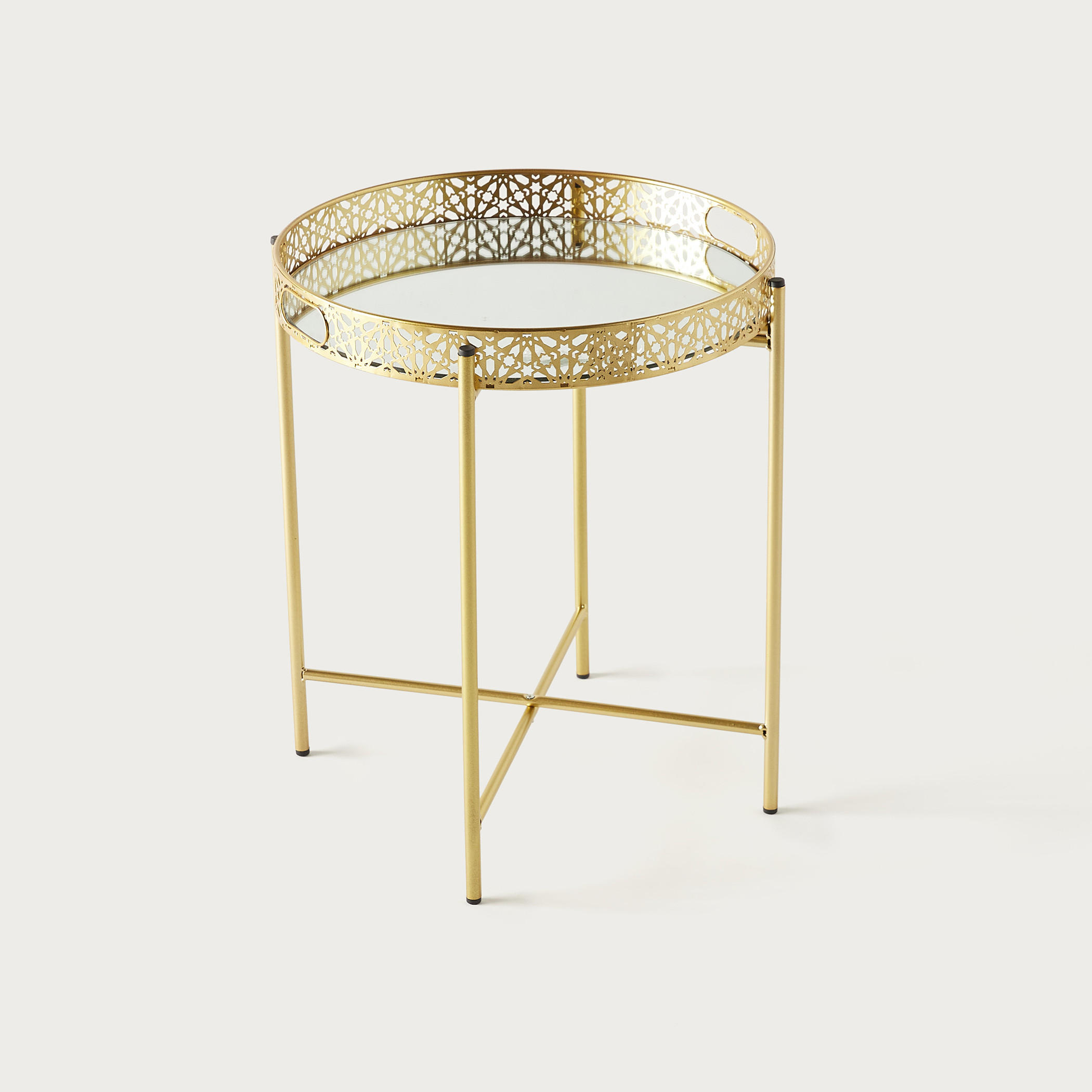 Metallic Accent Table with Mirror - 42x42x47 cms-furniture-livingroom-sideandendtables-image-1