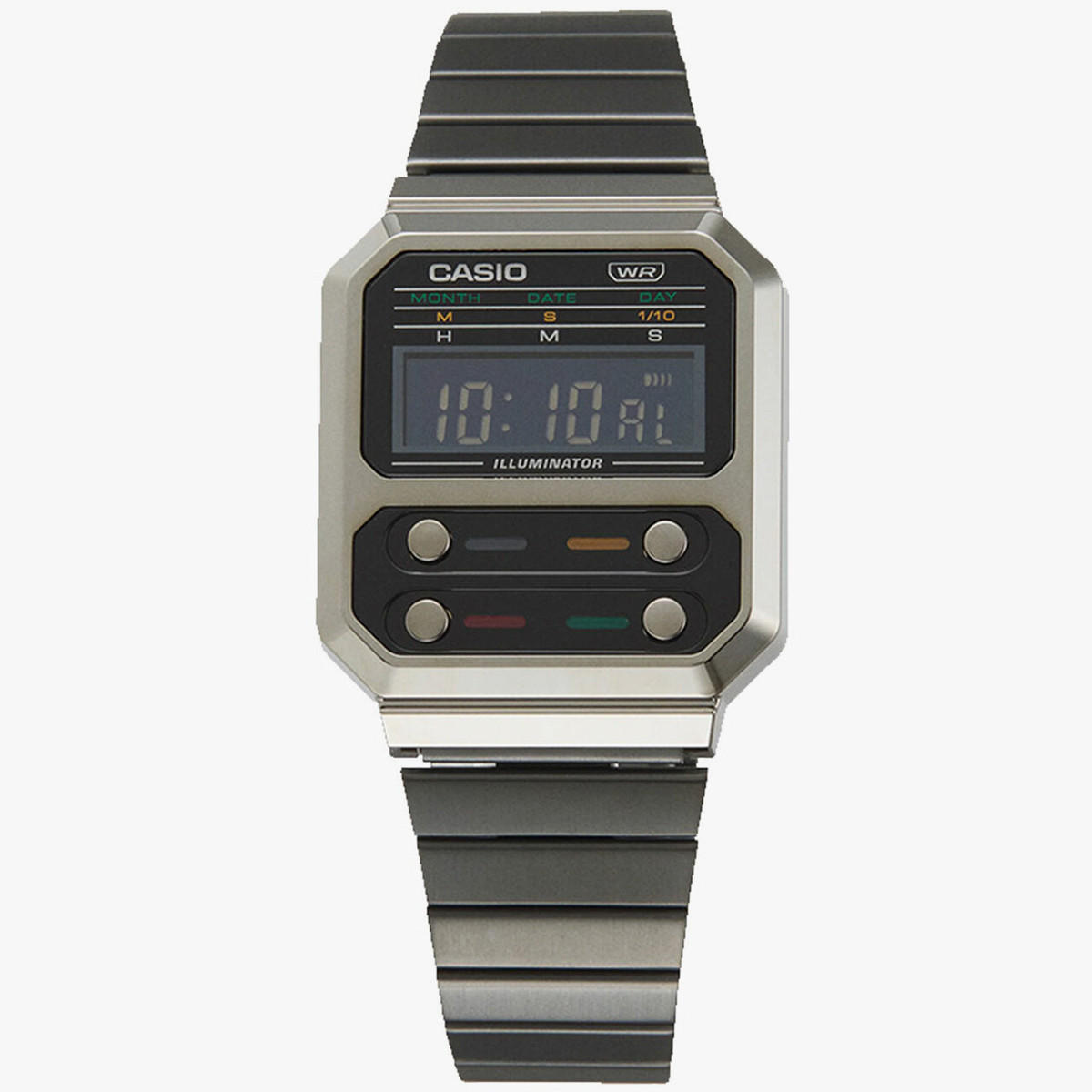 كاسيو ساعة رقمية بسوار رمادي من استانليس ستيل للجنسين - A100WEGG-1A2DF-men-watchesandjewellery-watches-image-1