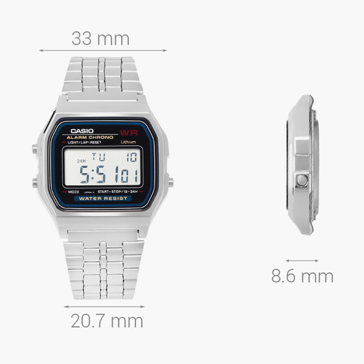 Casio Unisex Stainless Steel Silver Strap Digital Watch - A159WA-N1DF-men-watchesandjewellery-watches-image-3