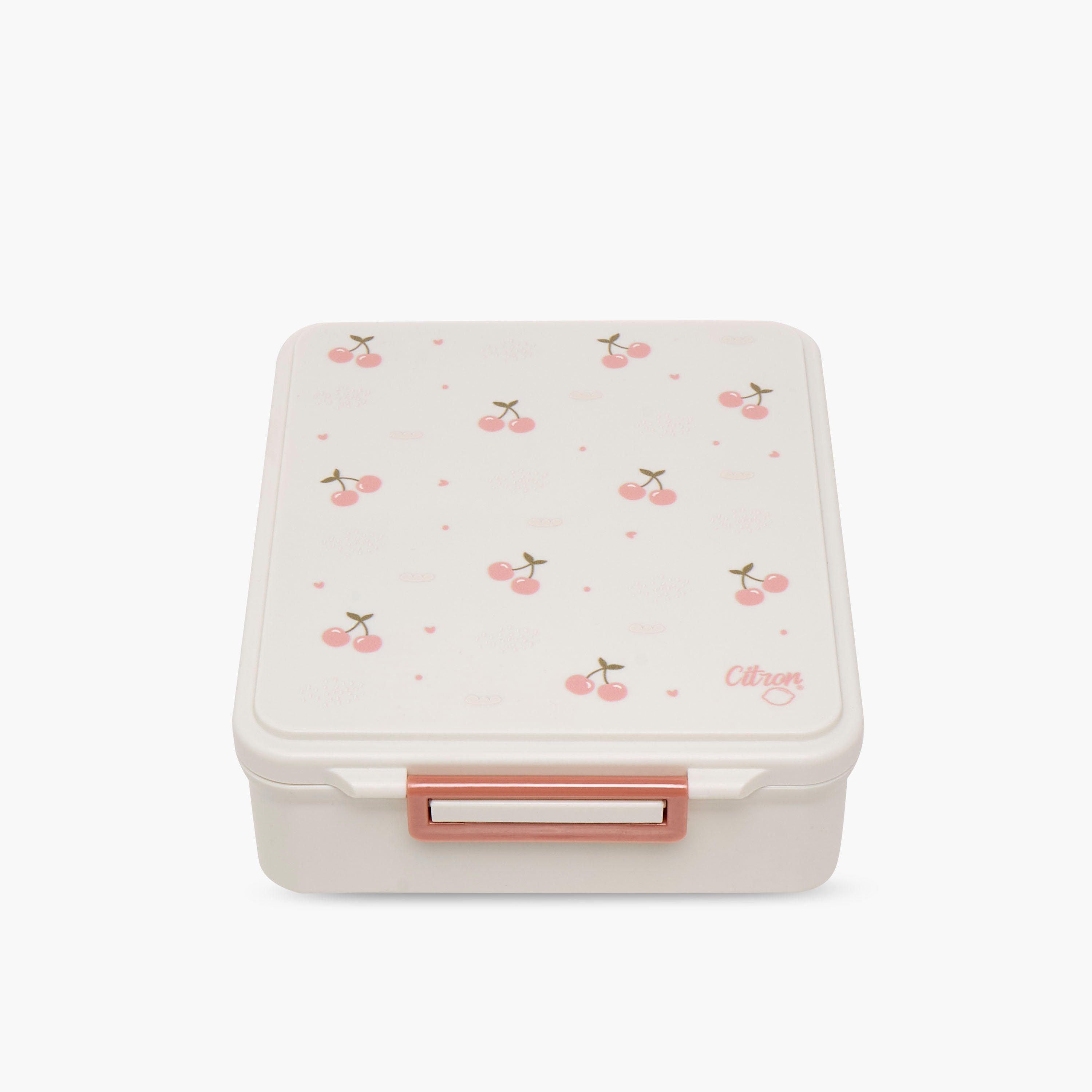Citron Cherry Print Sectioned Lunch Box with Click Lock Lid and Food Jar-school-lunchessentials-lunchboxes-image-1