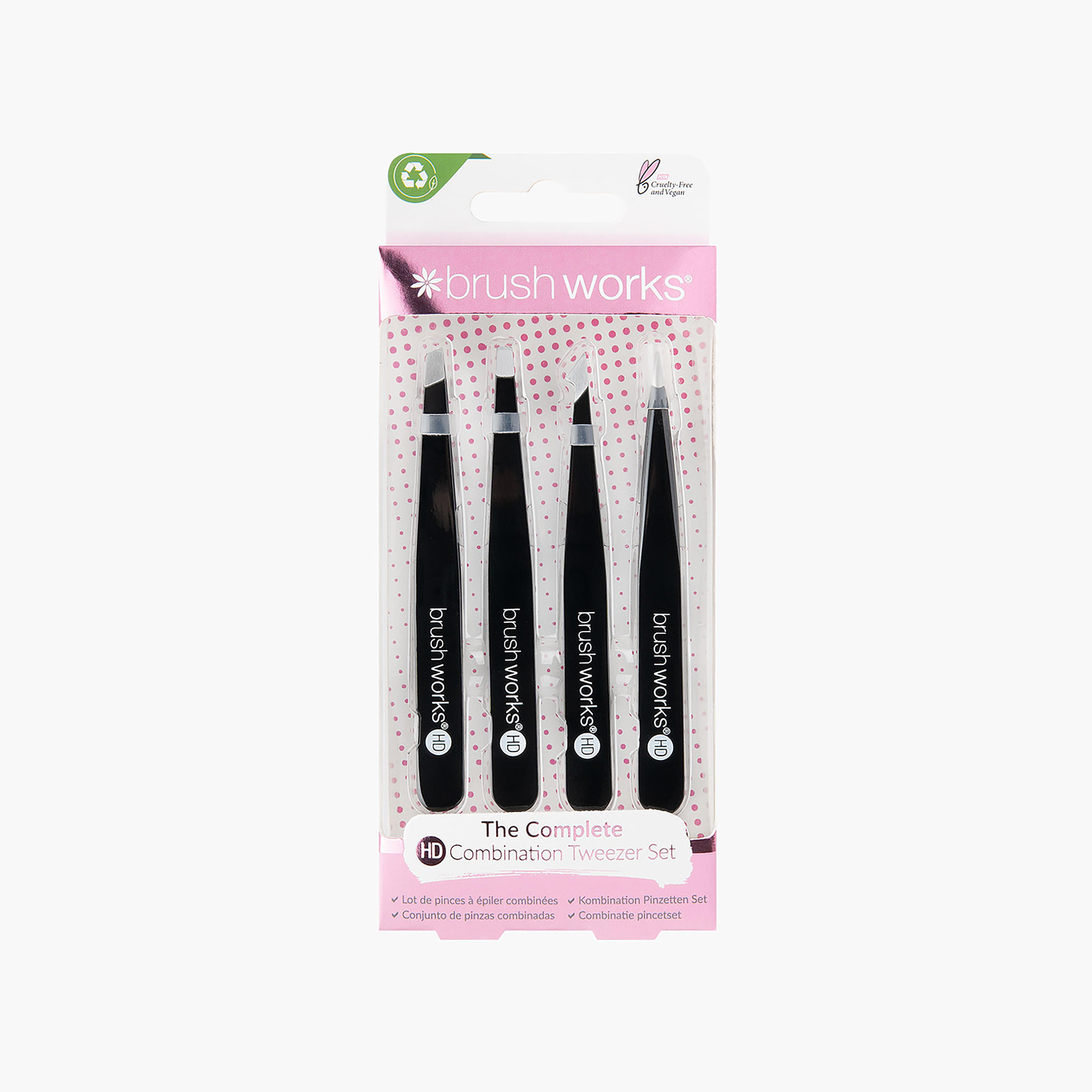 Brushworks 4-Piece Complete HD Combination Tweezer Set-beautyandpersonalcare-makeup-brushesandaccessories-accessories-image-1