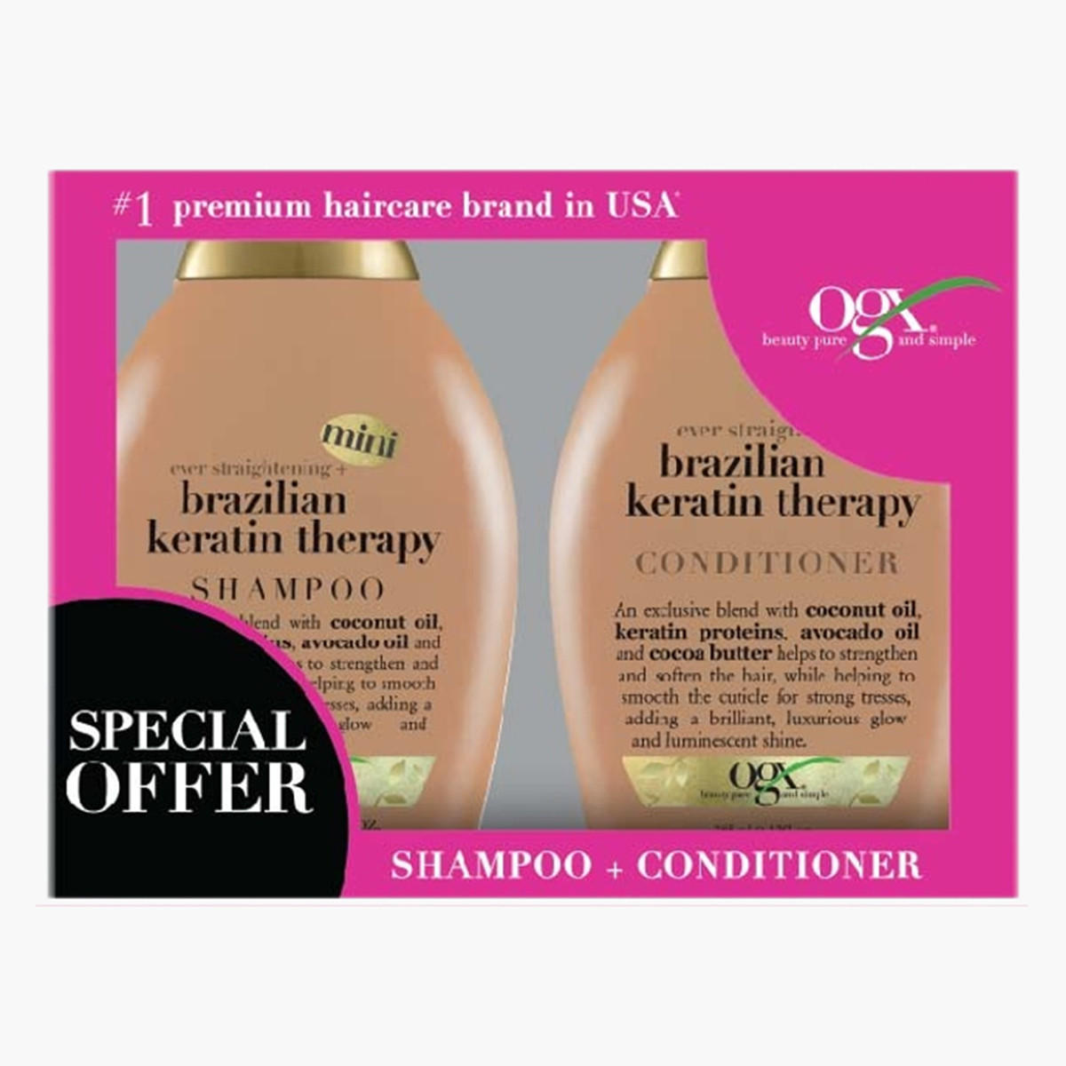 OGX Ever-Straightening Brazilian Keratin Therapy Shampoo and Conditioner Set-beautyandpersonalcare-hair-haircare-combopacks-image-1