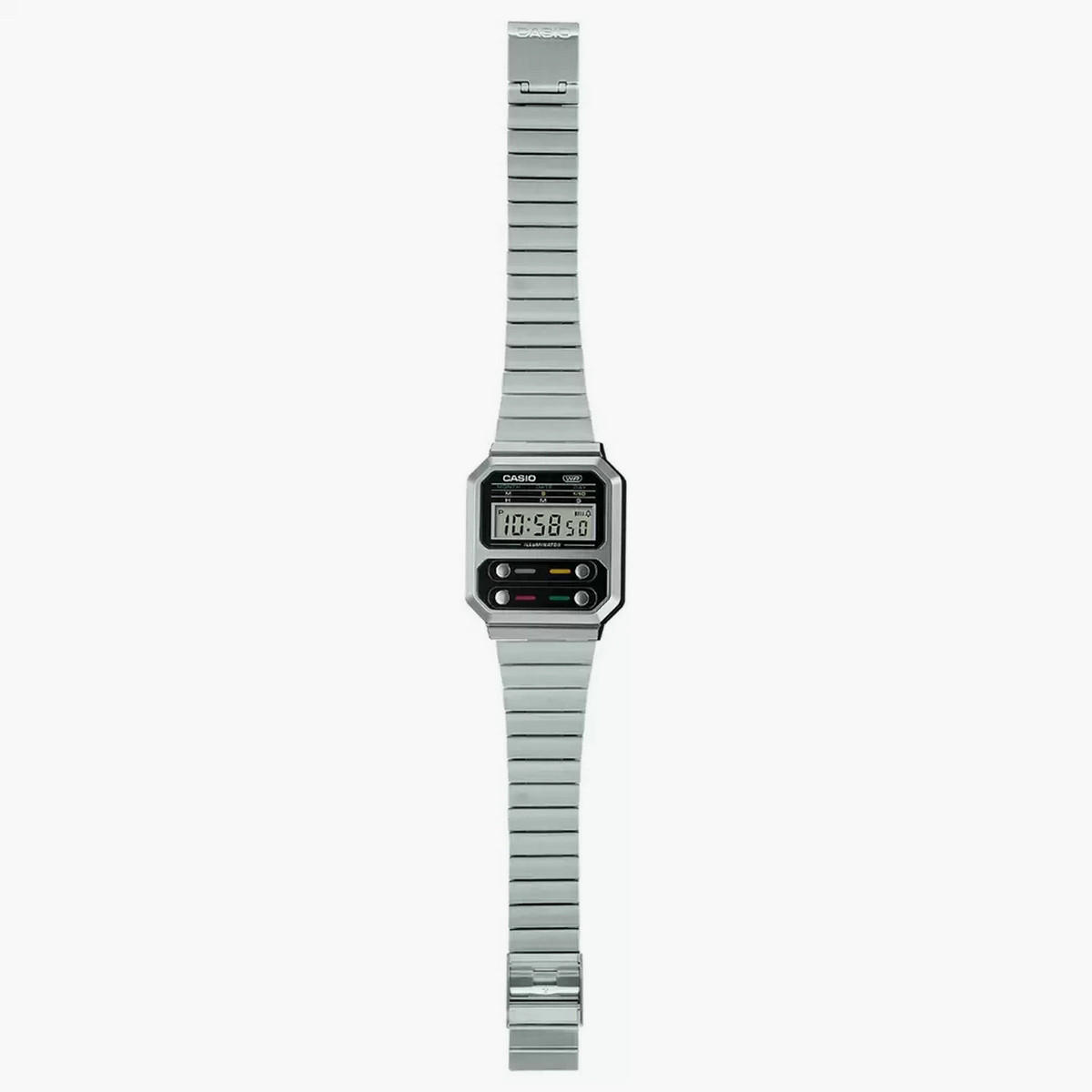 ساعة كاسيو شاشة رقمية بسوار فضي من الستانلس ستيل للجنسين A100WE-1ADF-men-watchesandjewellery-watches-image-5