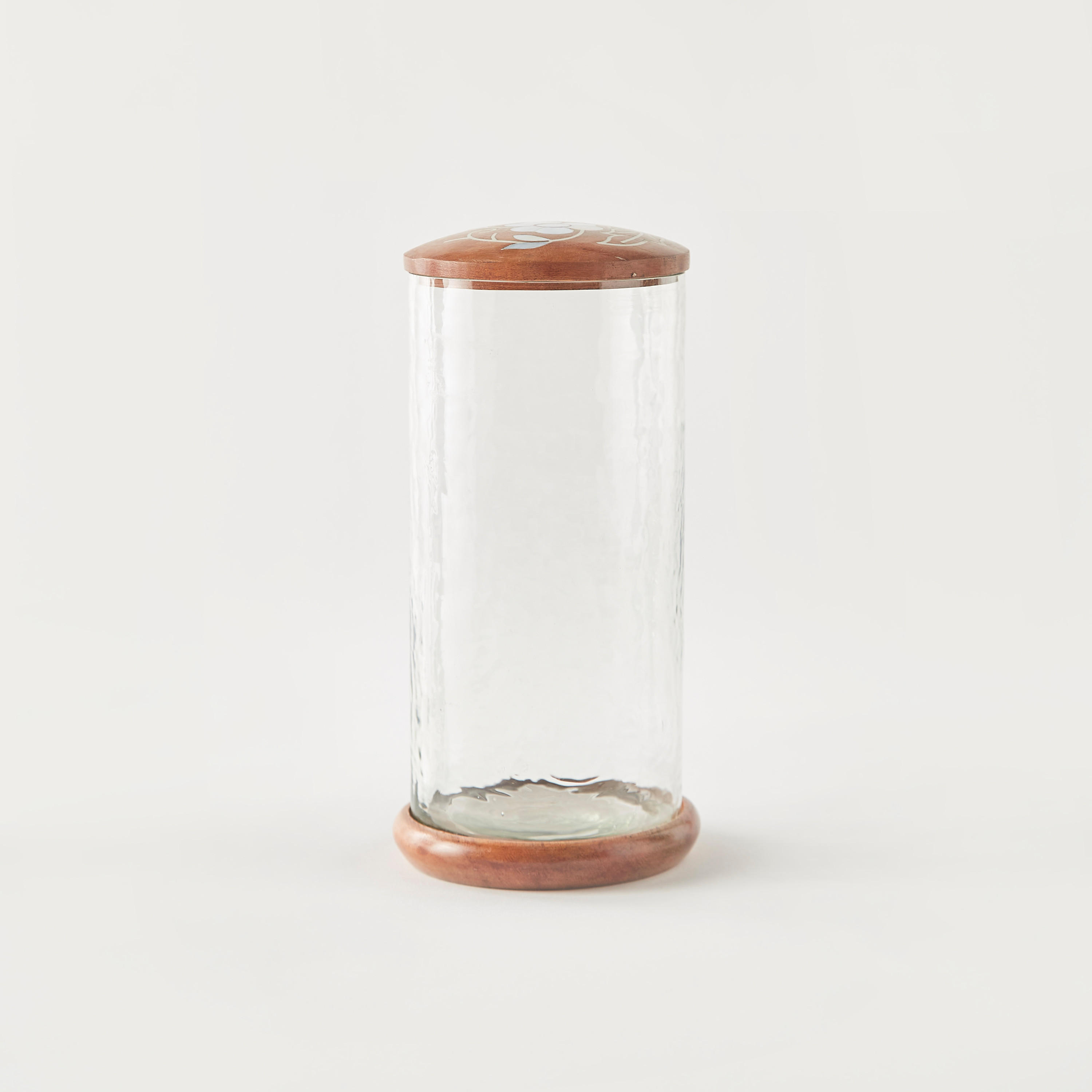 Glass Canister with Wooden Lid - 11x11x17 cms-household-kitchen-foodstorage-containers-image-1