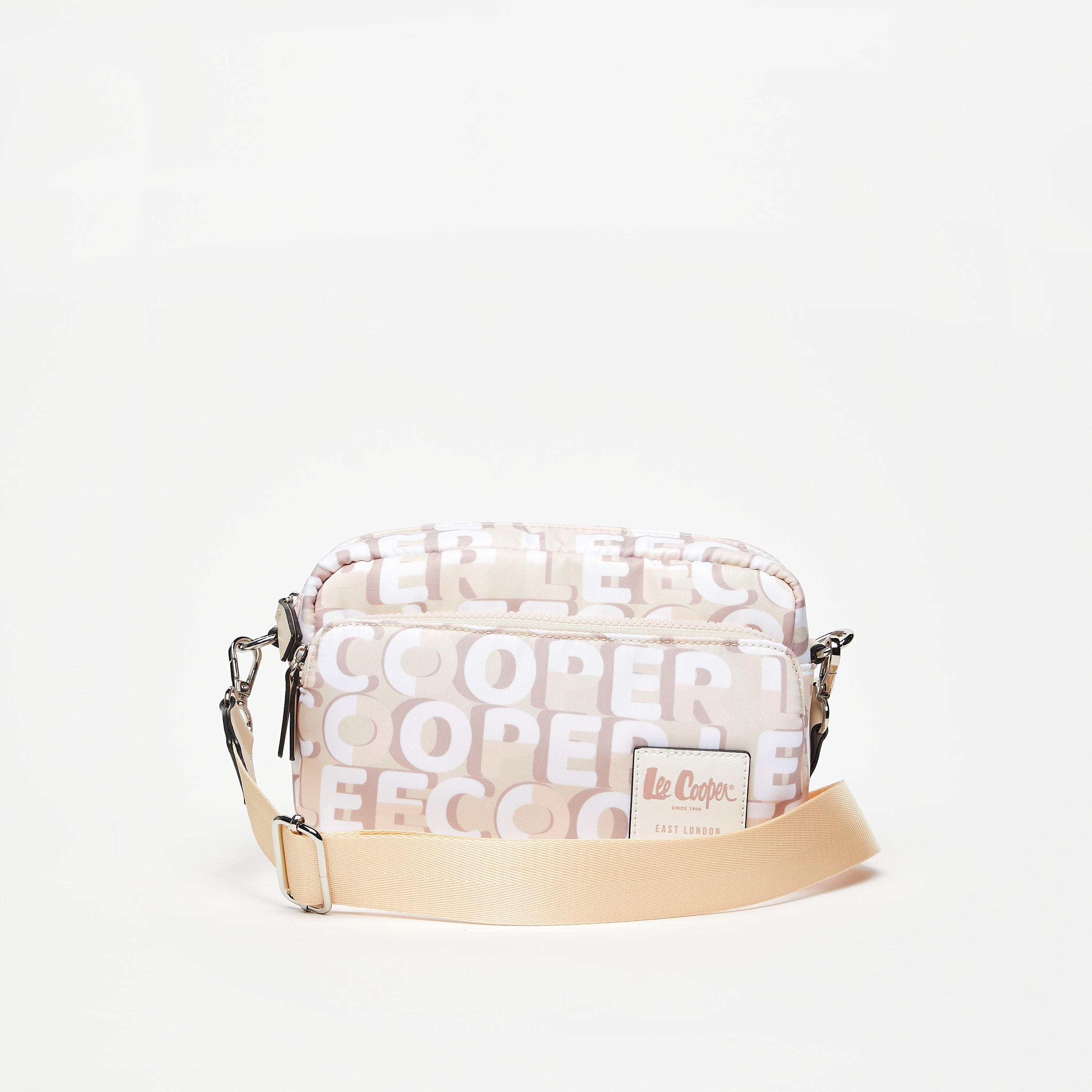 Lee Cooper Logo Print Crossbody Bag with Detachable Strap and Zip Closure-women-bagsandwallets-handbags-image-2