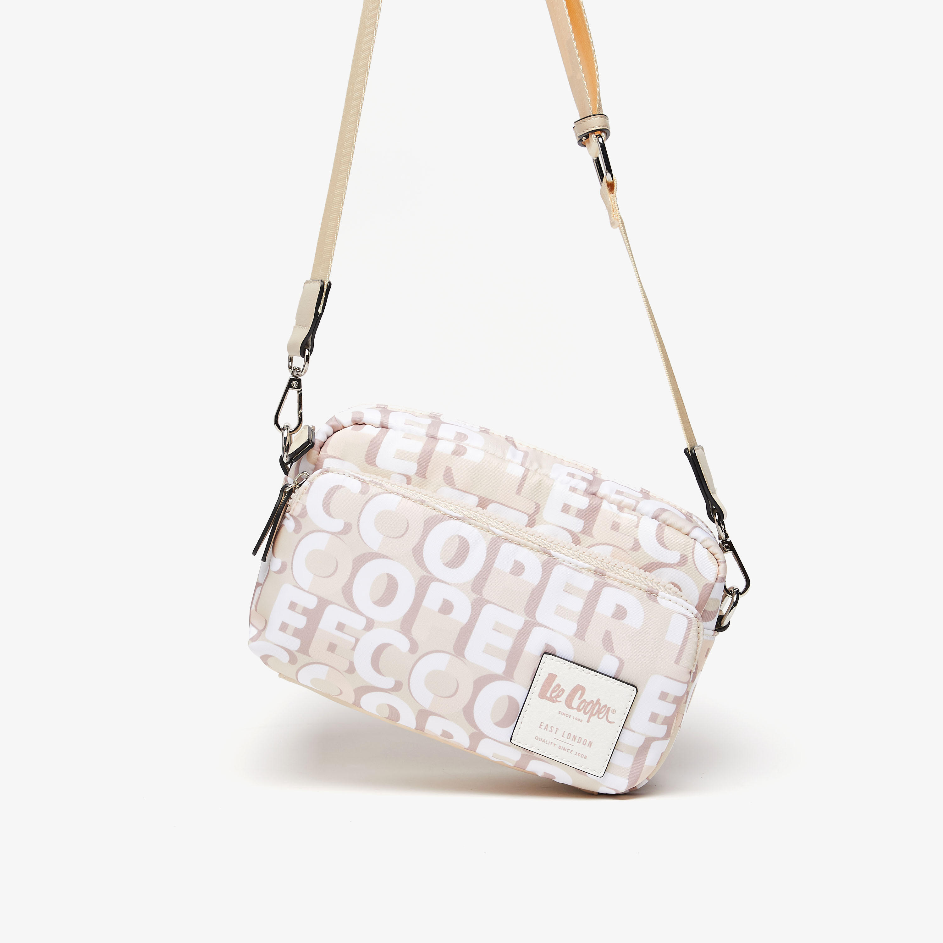 Lee Cooper Logo Print Crossbody Bag with Detachable Strap and Zip Closure-women-bagsandwallets-handbags-image-3