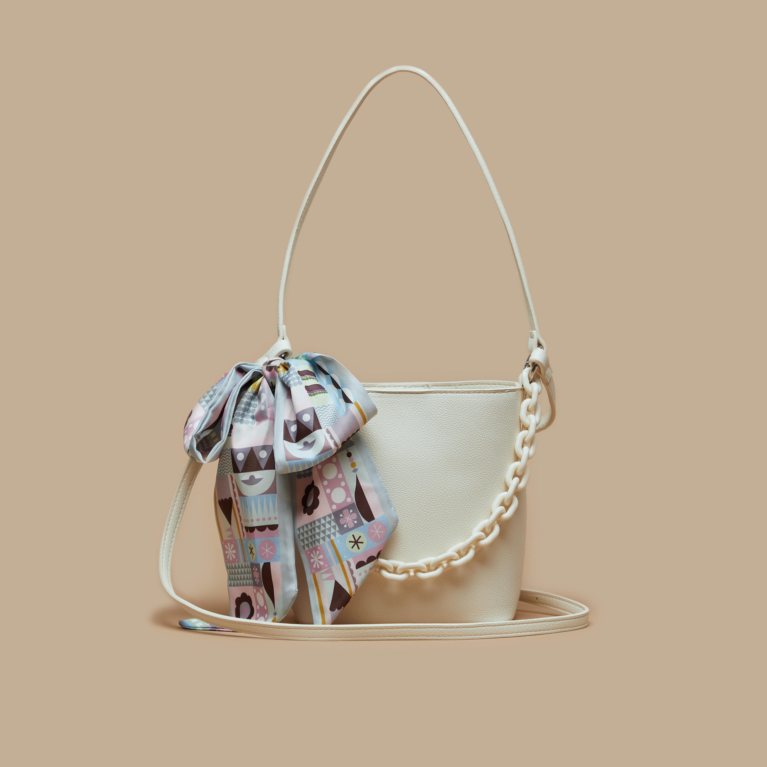 Missy Solid Shoulder Bag with Chunky Chain and Printed Scarf Detail-women-bagsandwallets-handbags-image-1