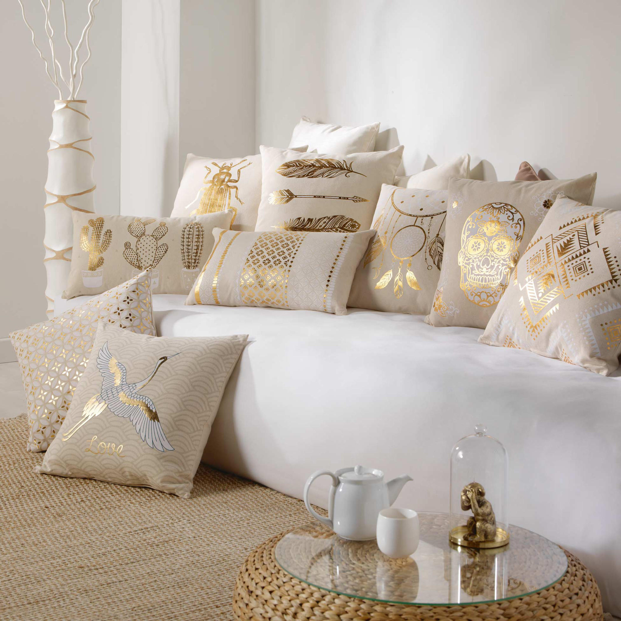 Gold Print Filled Cushion - 45x45 cms-household-cushionsandthrows-cushioncovers-image-2