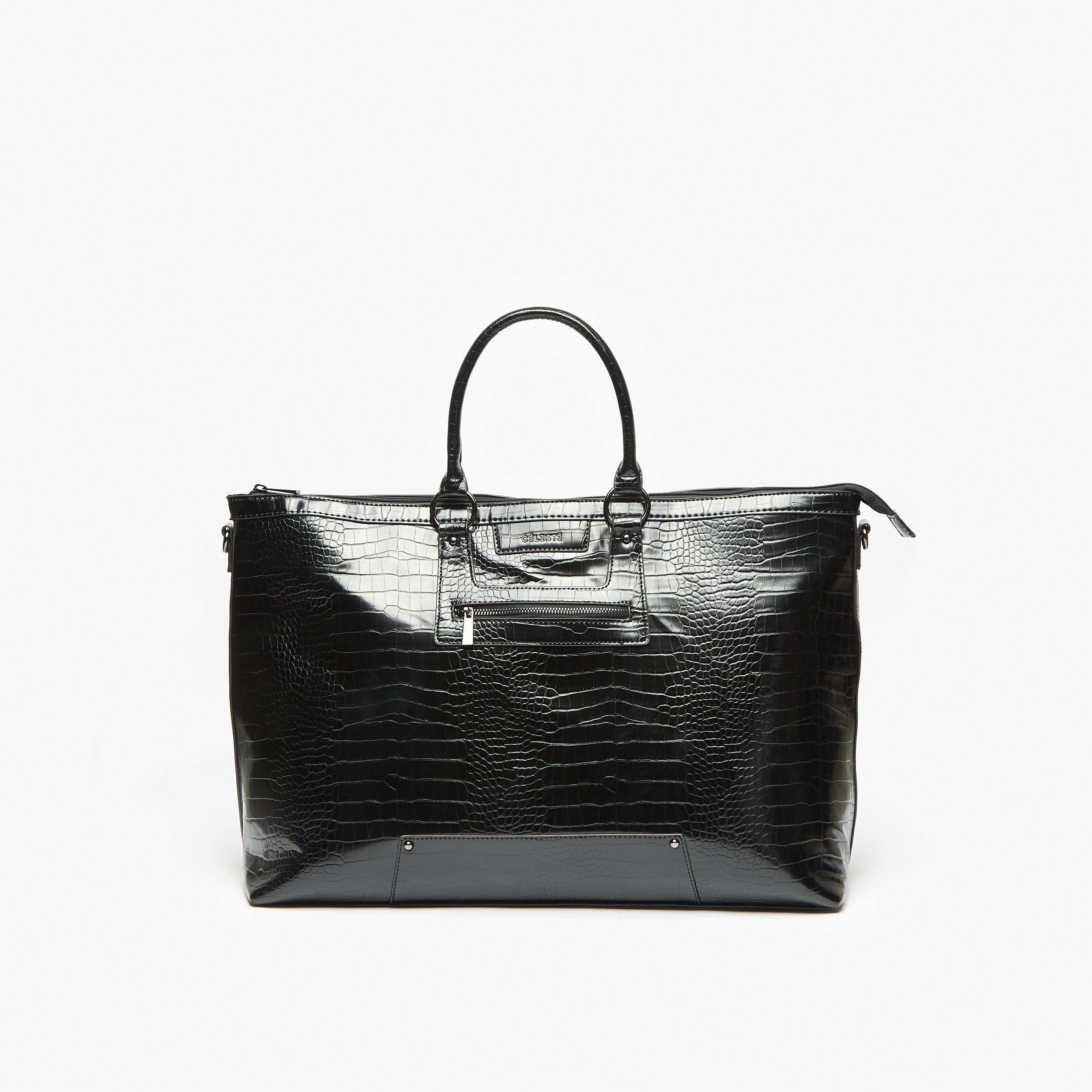 Celeste Textured Duffle Bag with Handles and Zip Closure-women-bagsandwallets-handbags-image-1