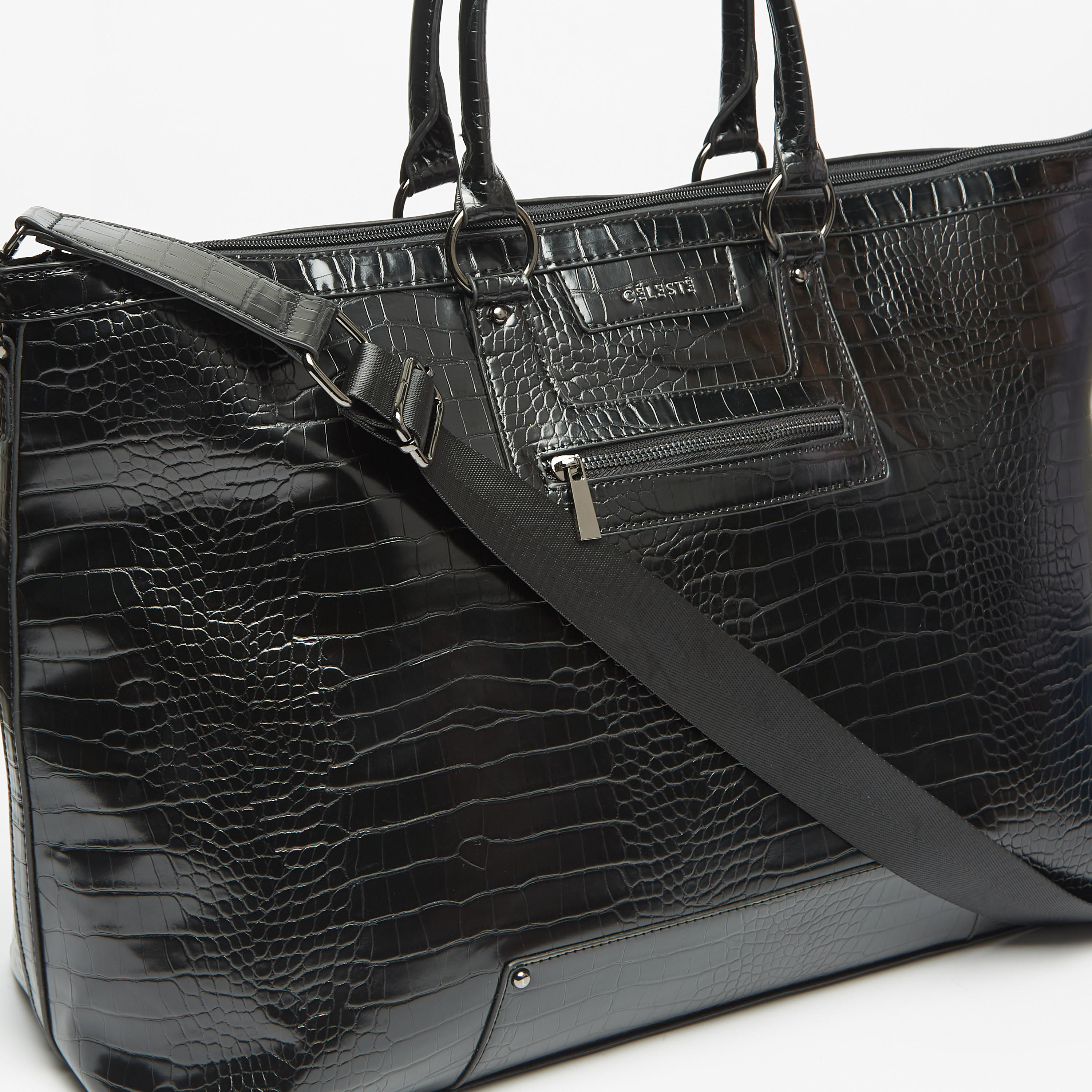 Celeste Textured Duffle Bag with Handles and Zip Closure-women-bagsandwallets-handbags-image-3