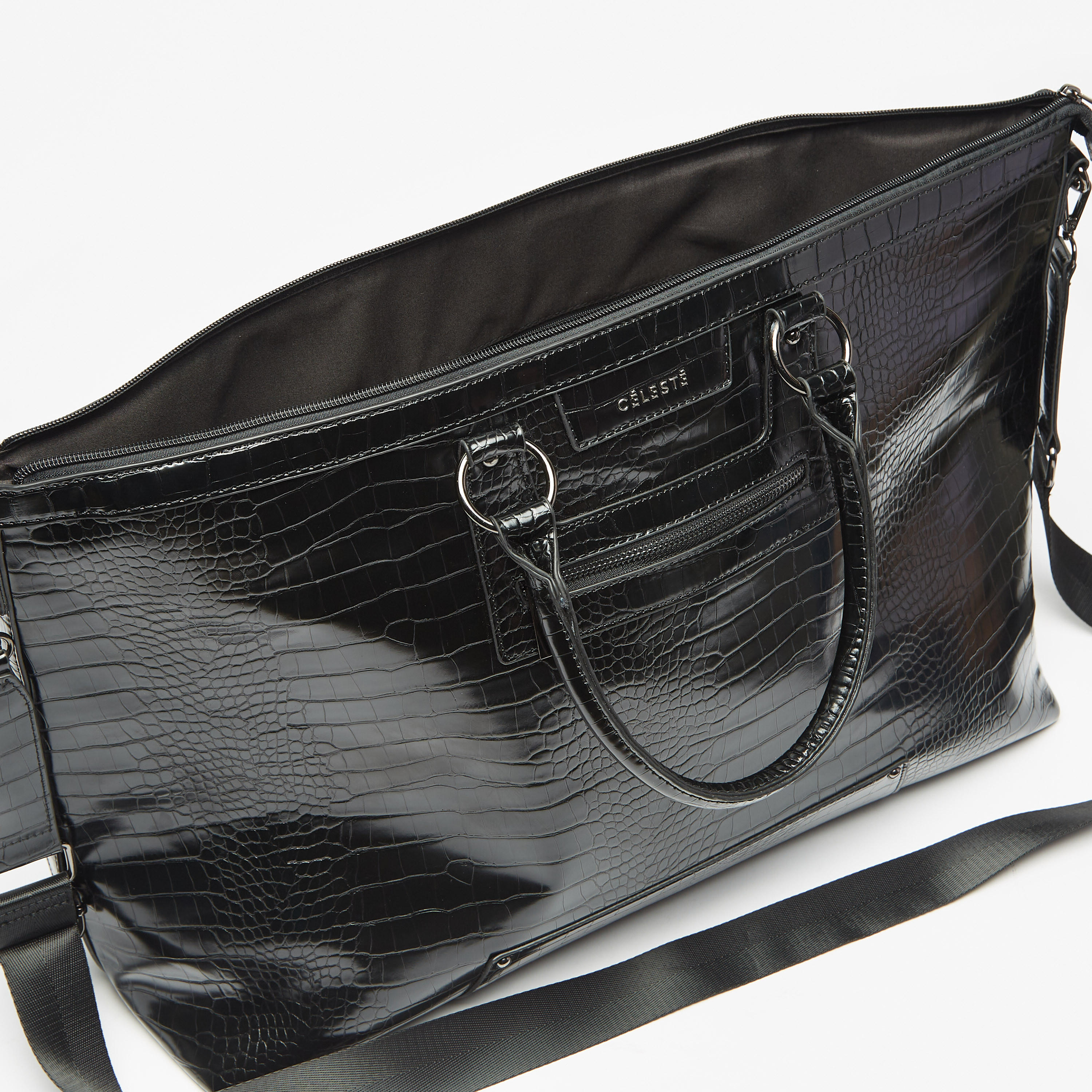 Celeste Textured Duffle Bag with Handles and Zip Closure-women-bagsandwallets-handbags-image-4