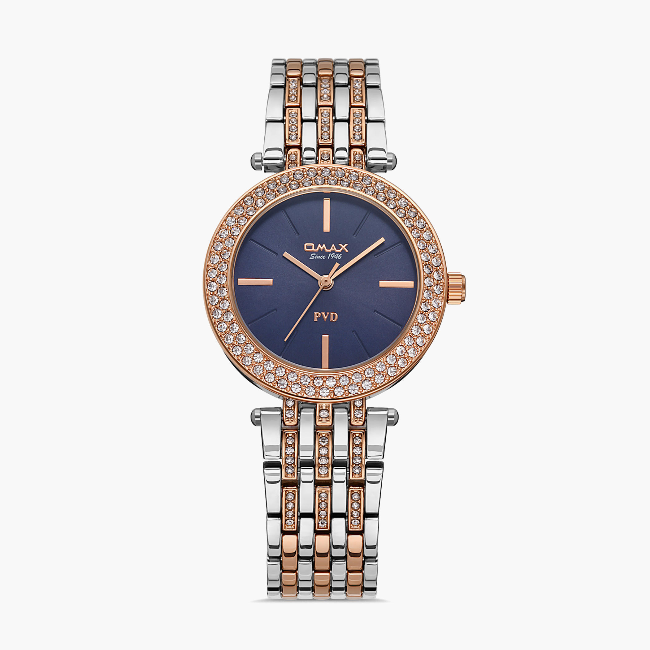 00JSS010N004 - ساعة انالوج من اوماكس للنساء بمينا أزرق غامق مع سوار فضي وذهبي وردي -women-watchesandjewellery-watches-image-1