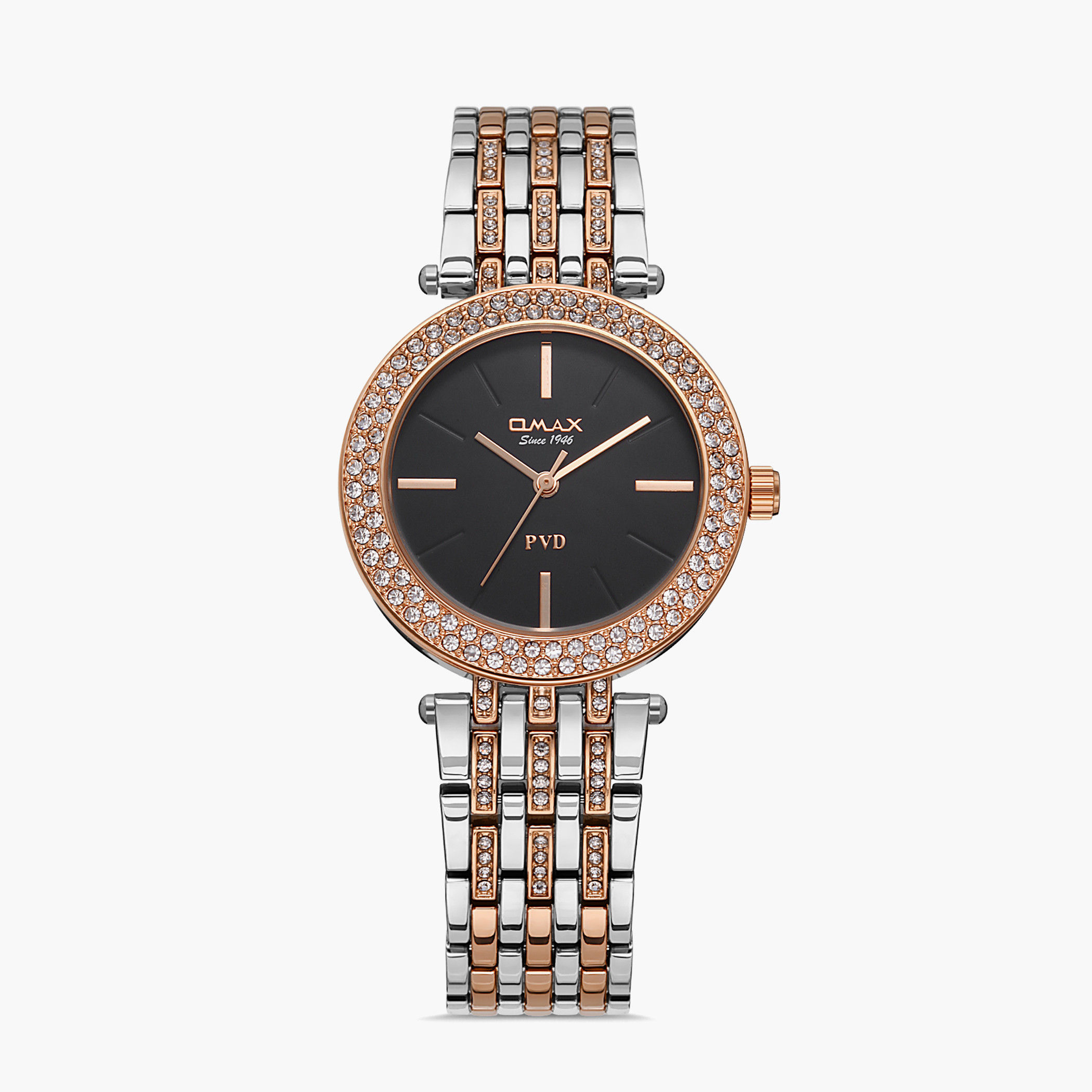 Omax Women Black Dial Analog Watch with Silver & Rose Gold Strap - 00JSS010N012 | 32 MM-women-watchesandjewellery-watches-image-1