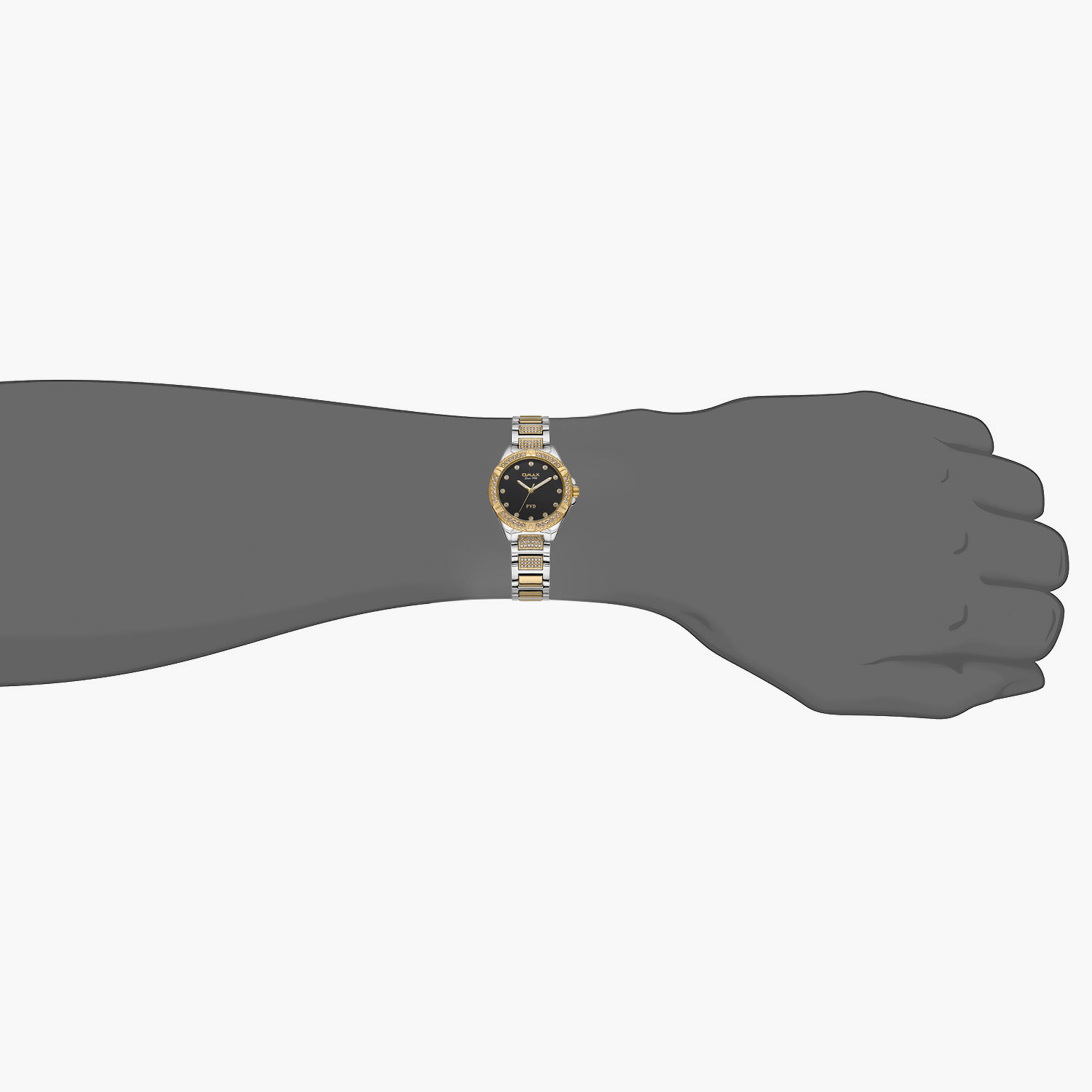  00JSS012N002 - ساعة انالوج من اوماكس للنساء بمينا اسود مع سوار فضي وذهبي -women-watchesandjewellery-watches-image-4