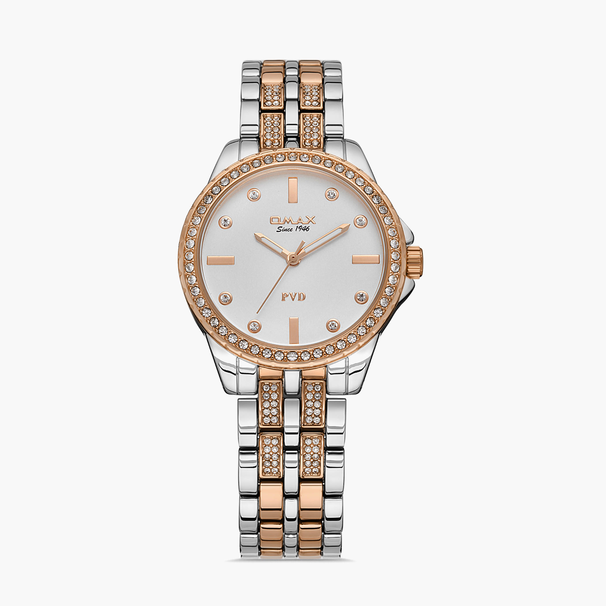 00JSS010N004 - ساعة انالوج من اوماكس للنساء بمينا أزرق غامق مع سوار فضي وذهبي وردي -women-watchesandjewellery-watches-image-1