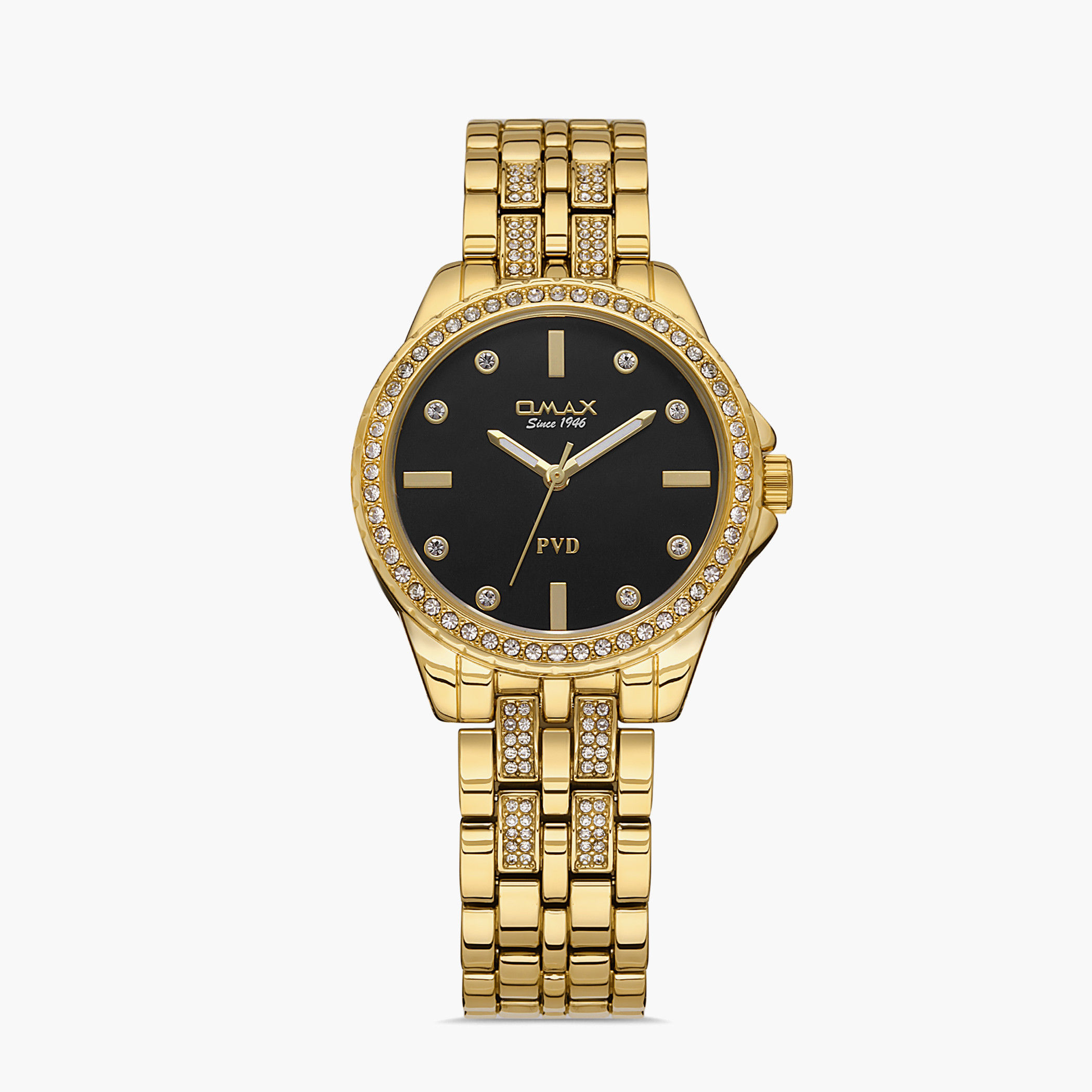 Omax Women Black Dial Analog Watch with Gold Strap - 00JSS014Q002 | 32 MM-women-watchesandjewellery-watches-image-1