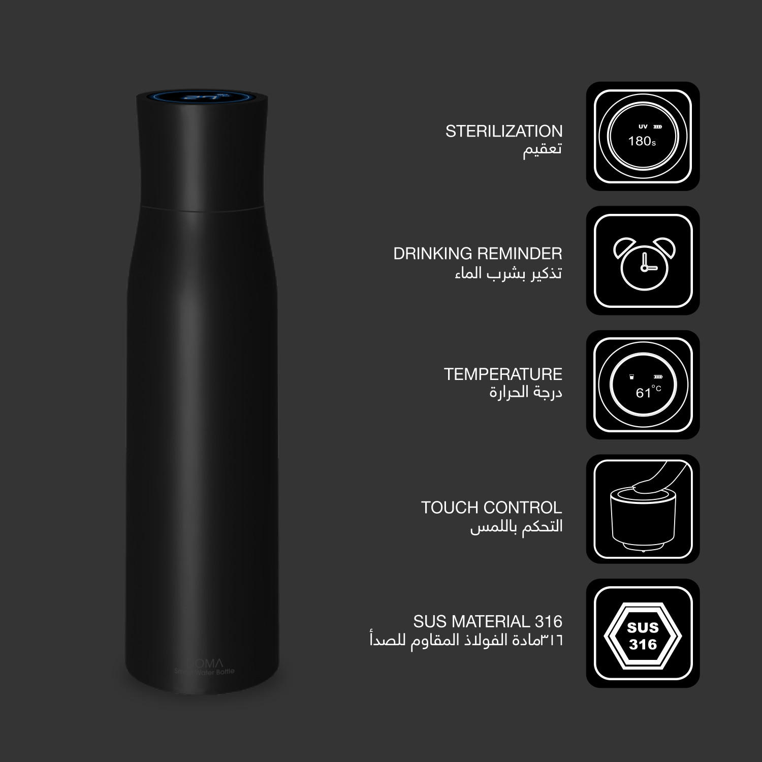 Findz UV LED Sterilization Smart Vacuum Water Bottle with Display - 500 ml-school-waterbottles-image-1