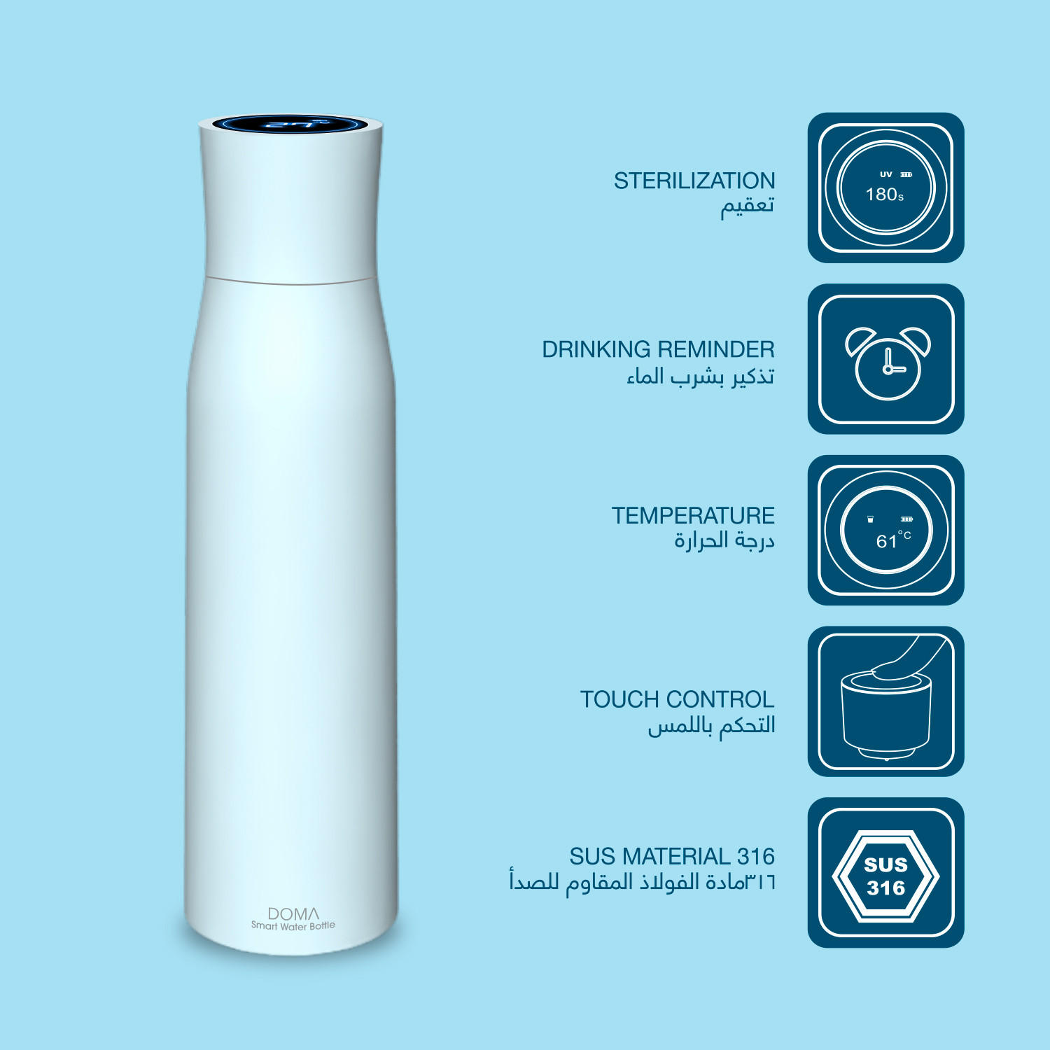 Findz UV LED Sterilization Smart Vacuum Water Bottle with Display - 500 ml-school-waterbottles-image-1