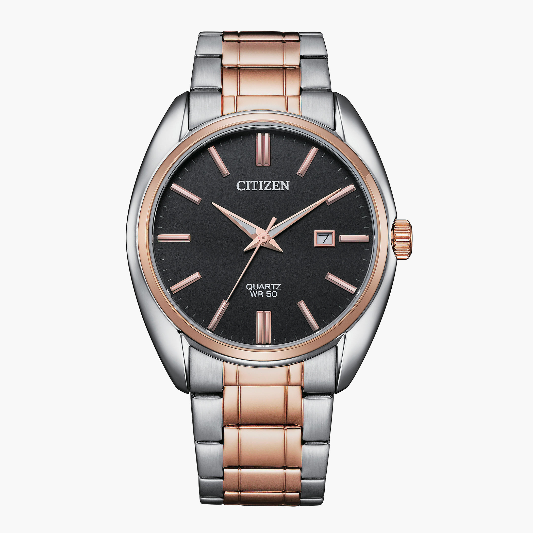 Citizen Quartz Men Black Dial Analog Watch with Silver & Rose Gold Strap - BI5104-57E | 52 MM-men-watchesandjewellery-watches-image-1