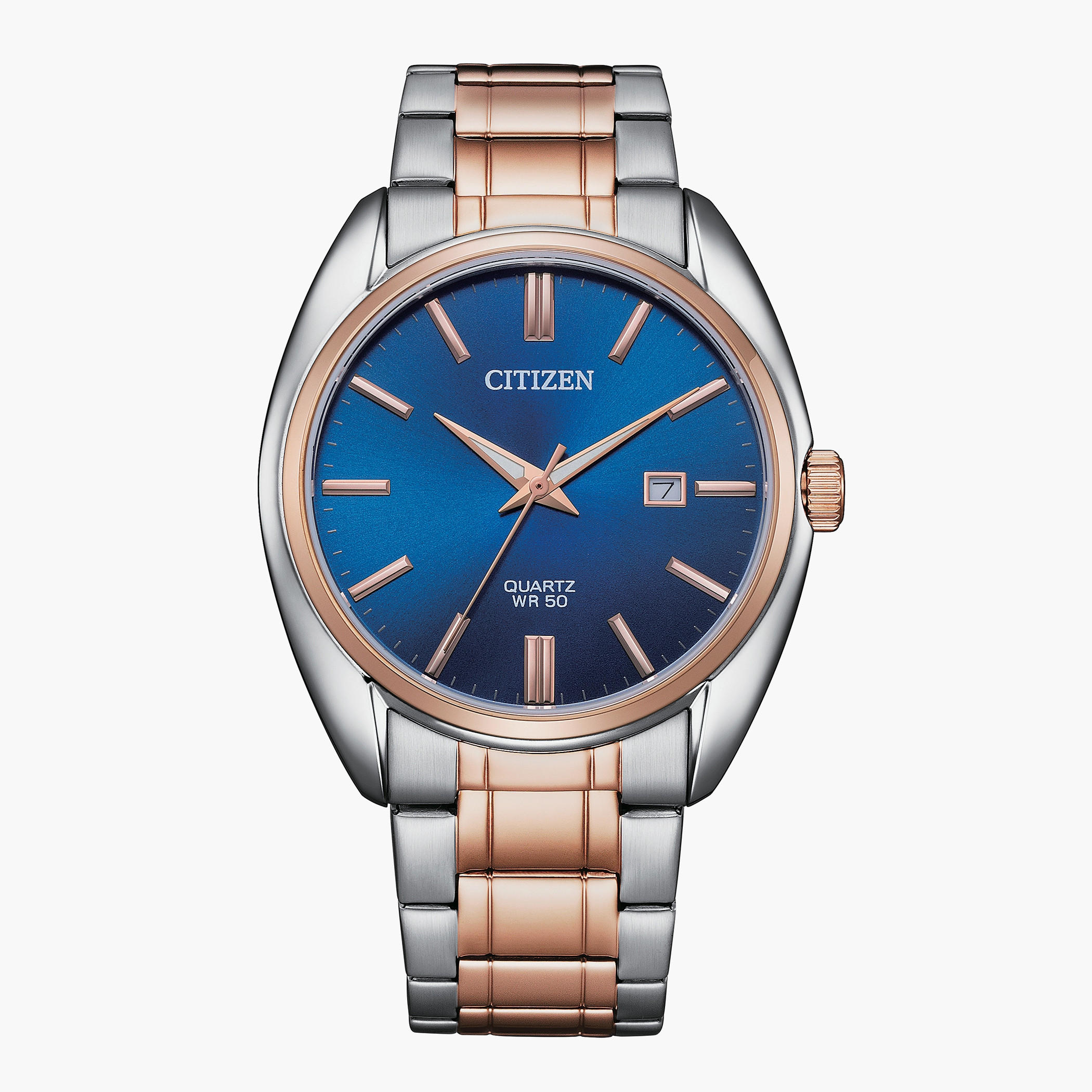 Citizen Quartz Men Black Dial Analog Watch with Silver & Rose Gold Strap - BI5104-57E | 52 MM-men-watchesandjewellery-watches-image-1