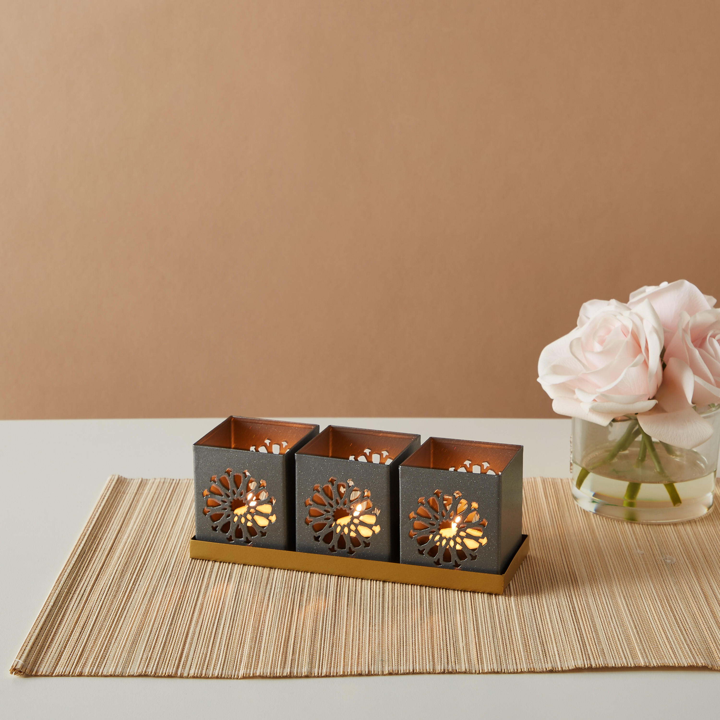 Cutwork 3-Piece Votive Candleholder and Tray Set-household-decor-candleholdersandlanterns-image-1
