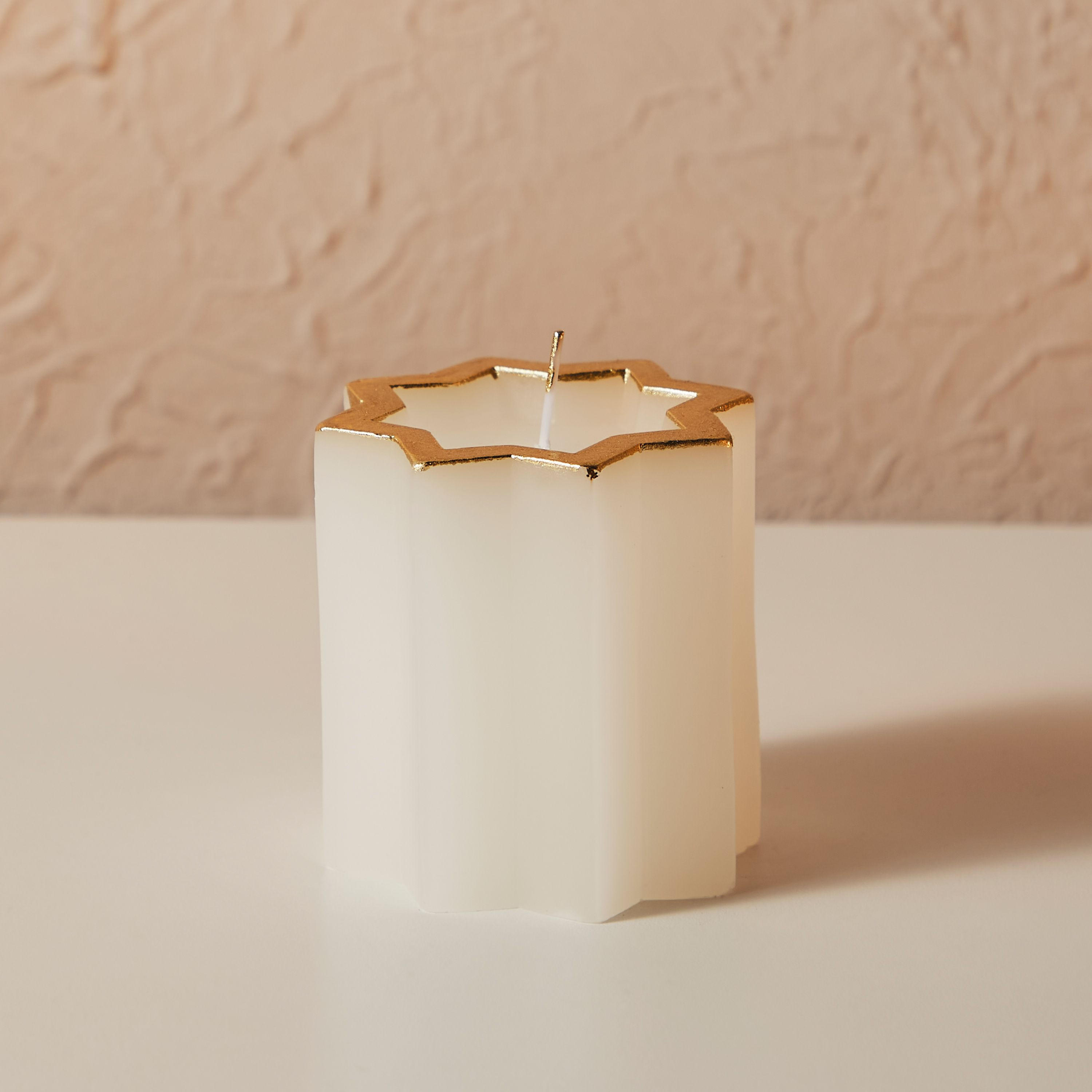 Essentials Octagon Star Pillar Candle - White/Gold - 3x3-household-homefragrance-candles-image-2