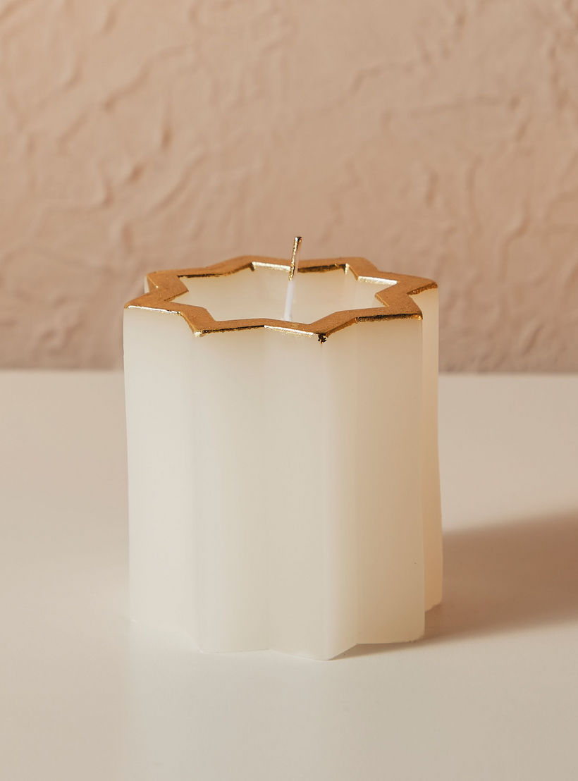 Essentials Octagon Star Pillar Candle - White/Gold - 3x3-household-homefragrance-candles-image-2
