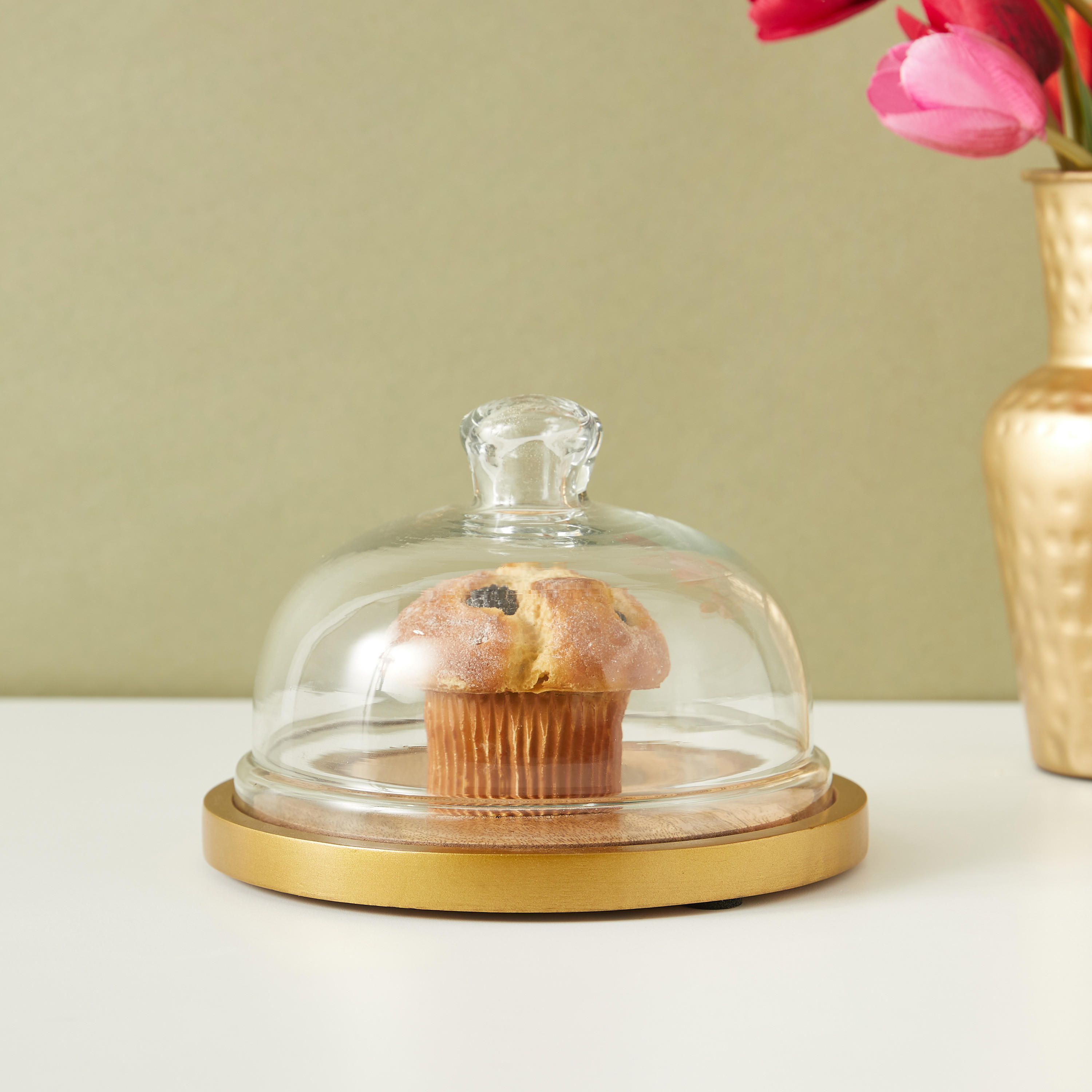 Wooden Cake Stand with Glass Dome - 18x18x13 cms-household-dining-serveware-cakestands-image-1