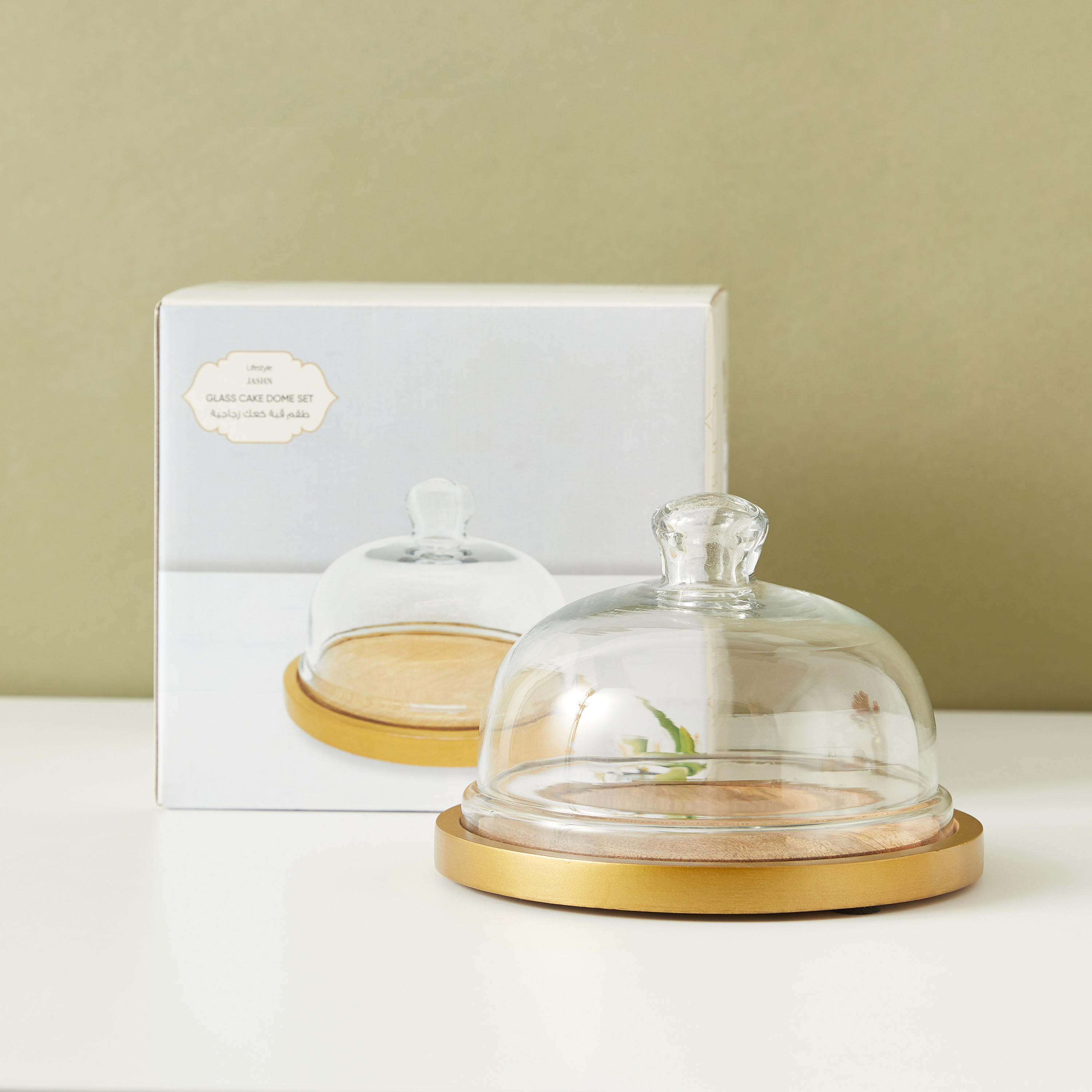 Wooden Cake Stand with Glass Dome - 18x18x13 cms-household-dining-serveware-cakestands-image-2