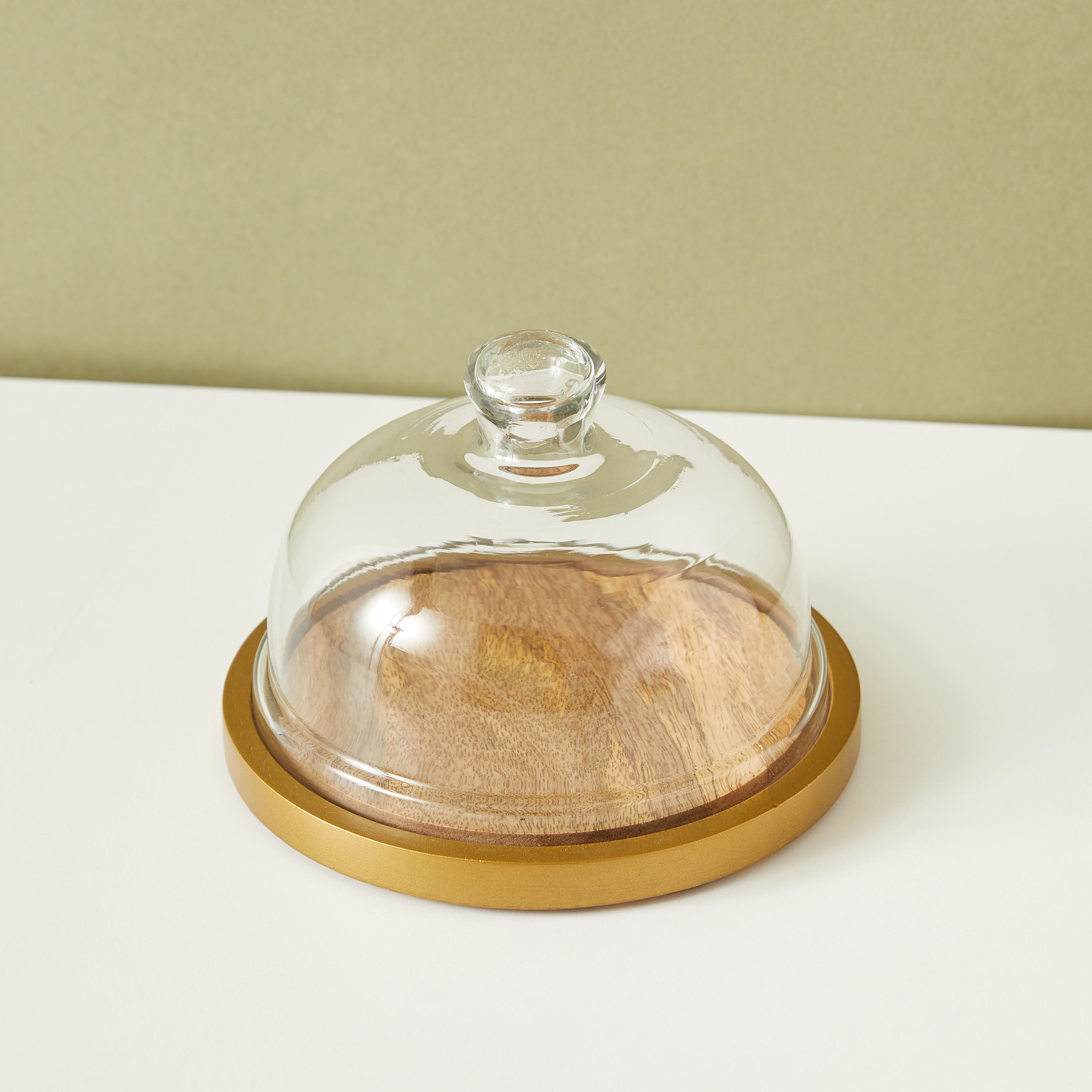 Wooden Cake Stand with Glass Dome - 18x18x13 cms-household-dining-serveware-cakestands-image-3