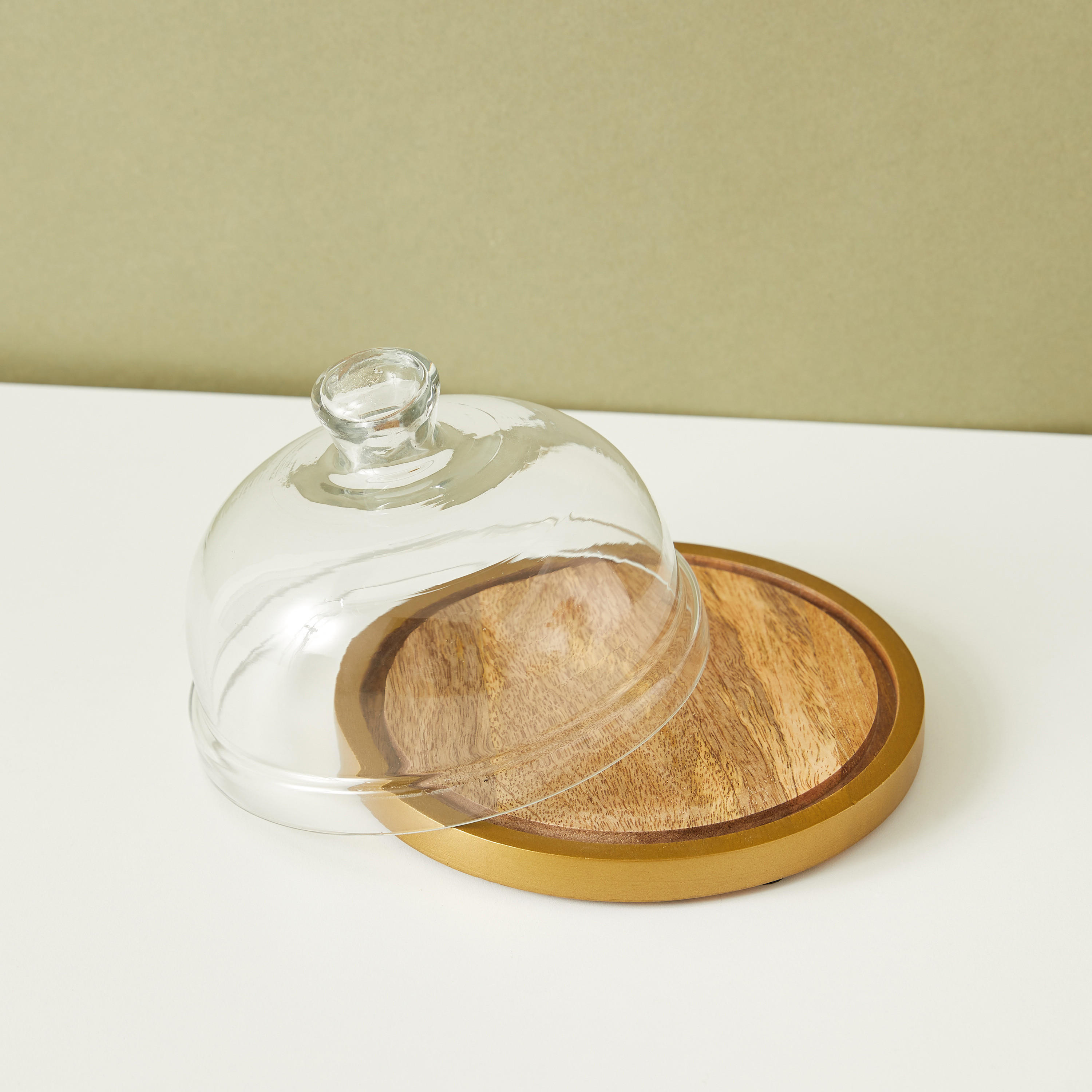 Wooden Cake Stand with Glass Dome - 18x18x13 cms-household-dining-serveware-cakestands-image-4