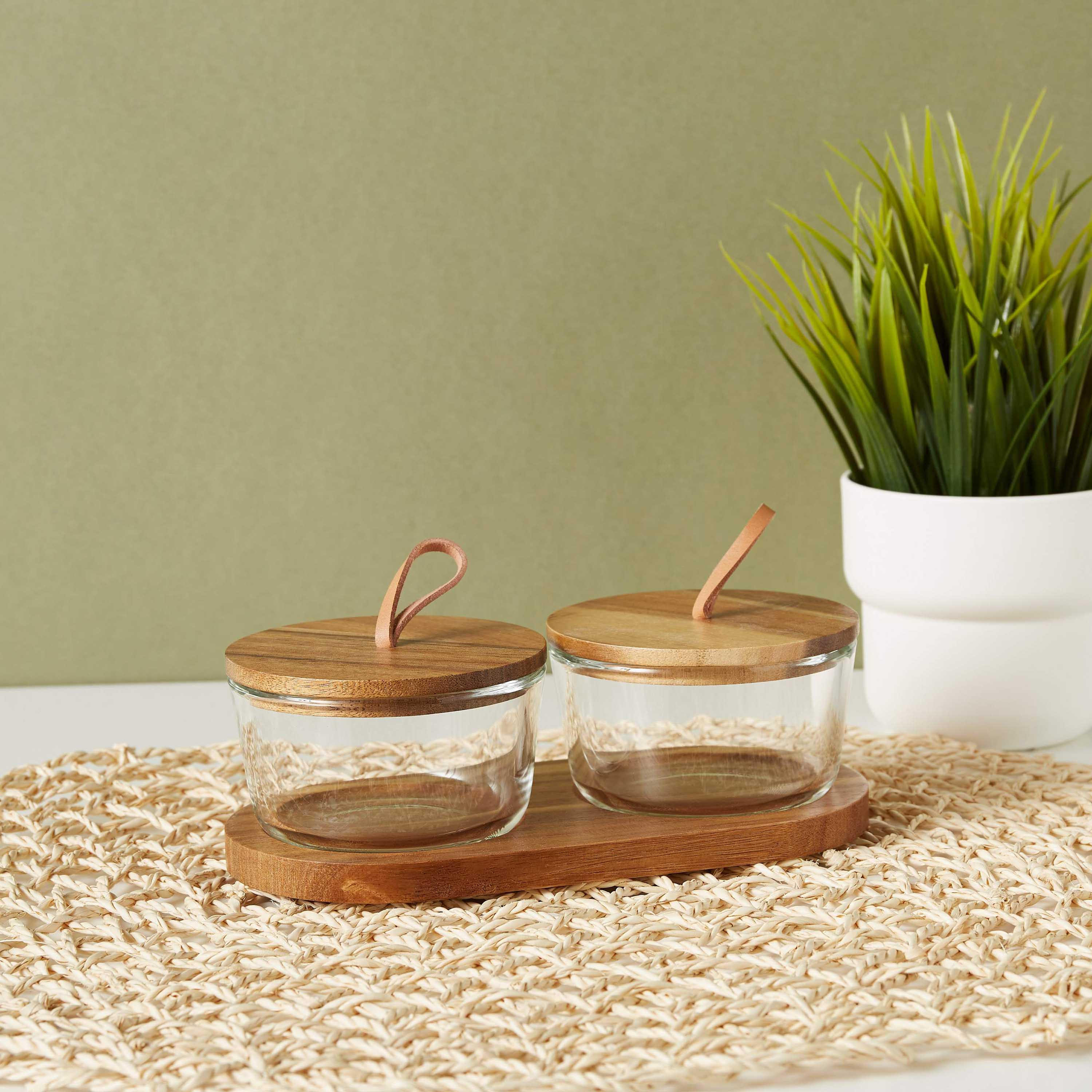 Round 2-Piece Glass Jar Set with Wooden Tray-household-dining-serveware-chipsanddip-image-1