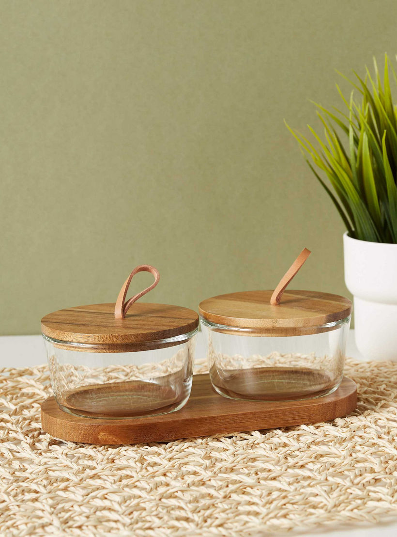 Round 2-Piece Glass Jar Set with Wooden Tray-household-dining-serveware-chipsanddip-image-1